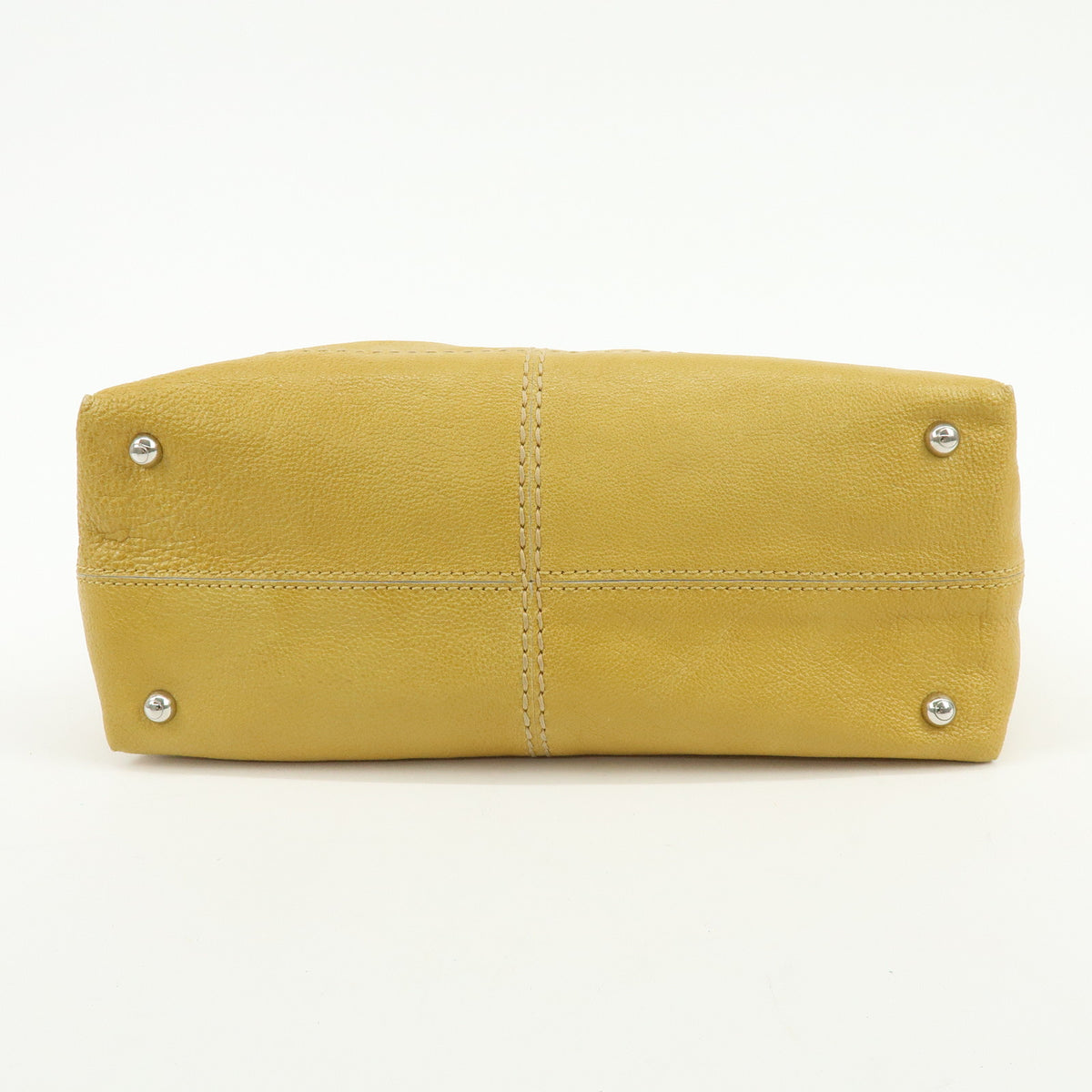 TOD'S  Leather Tote Bag Shoulder Bag Hand Bag Stitches Mustard