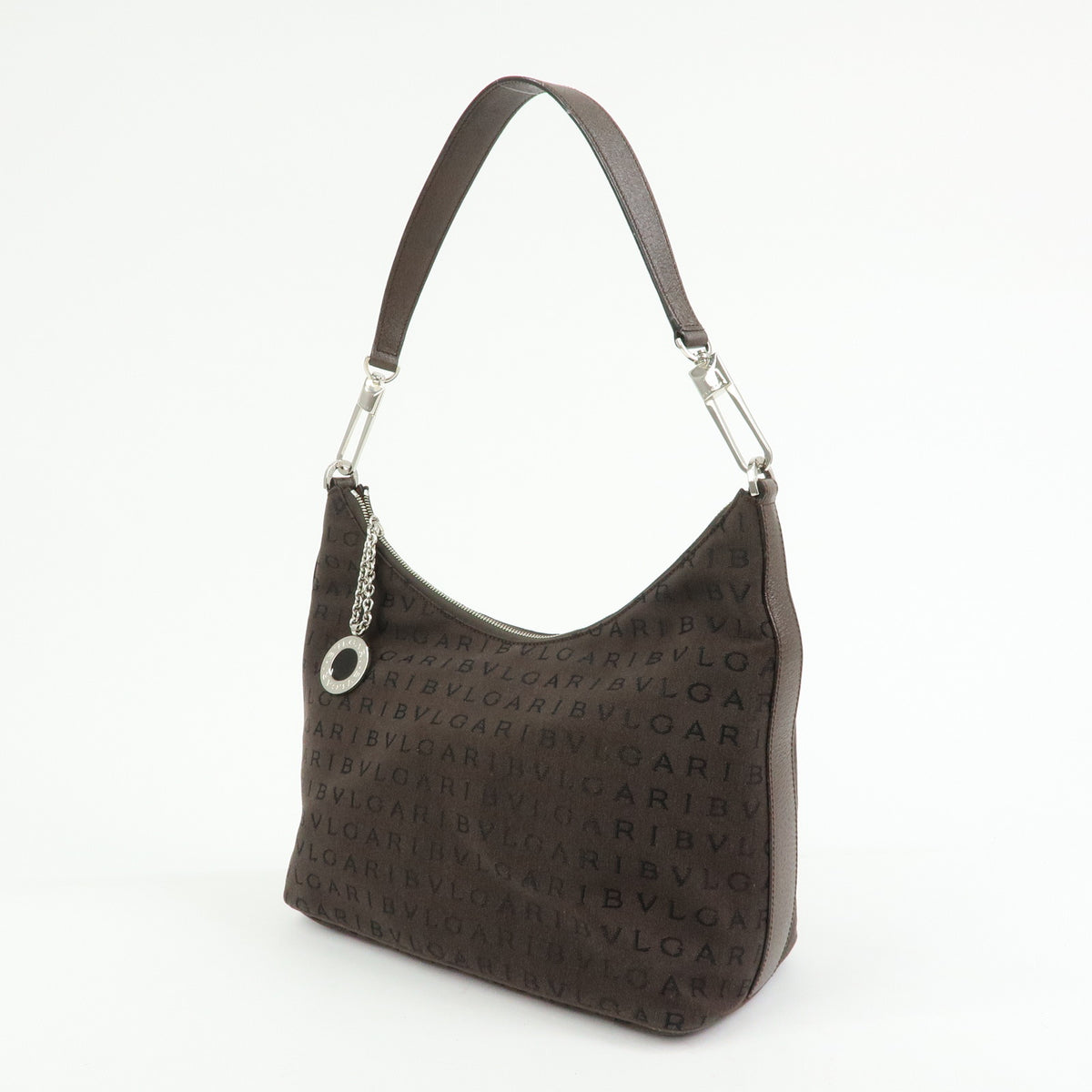 BVLGARI Logomania Canvas Leather Shoulder Bag Hand Bag Brown