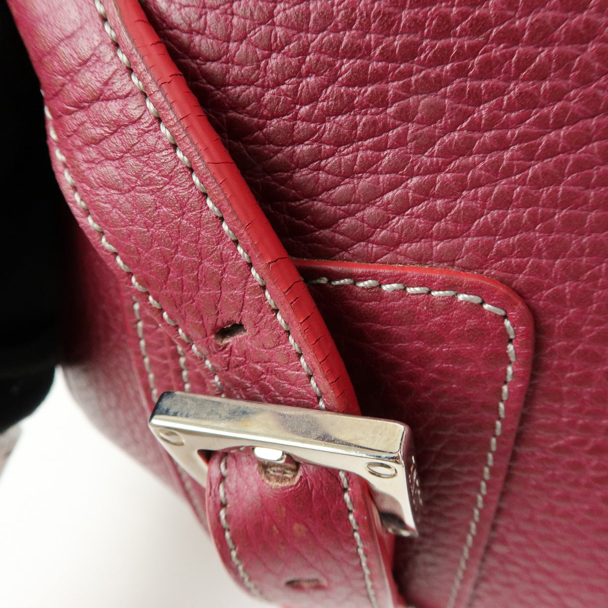 LOEWE Senda Leather Boston Bag Hand Bag Buckle Design Bordeaux
