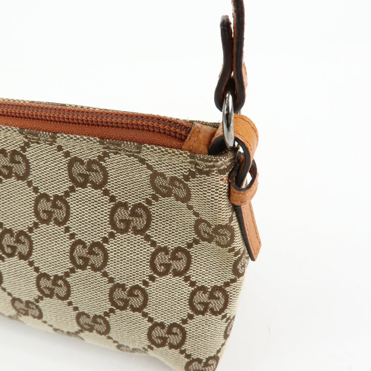 GUCCI GG Canvas Leather Accessory Pouch Hand Bag Brown 103399