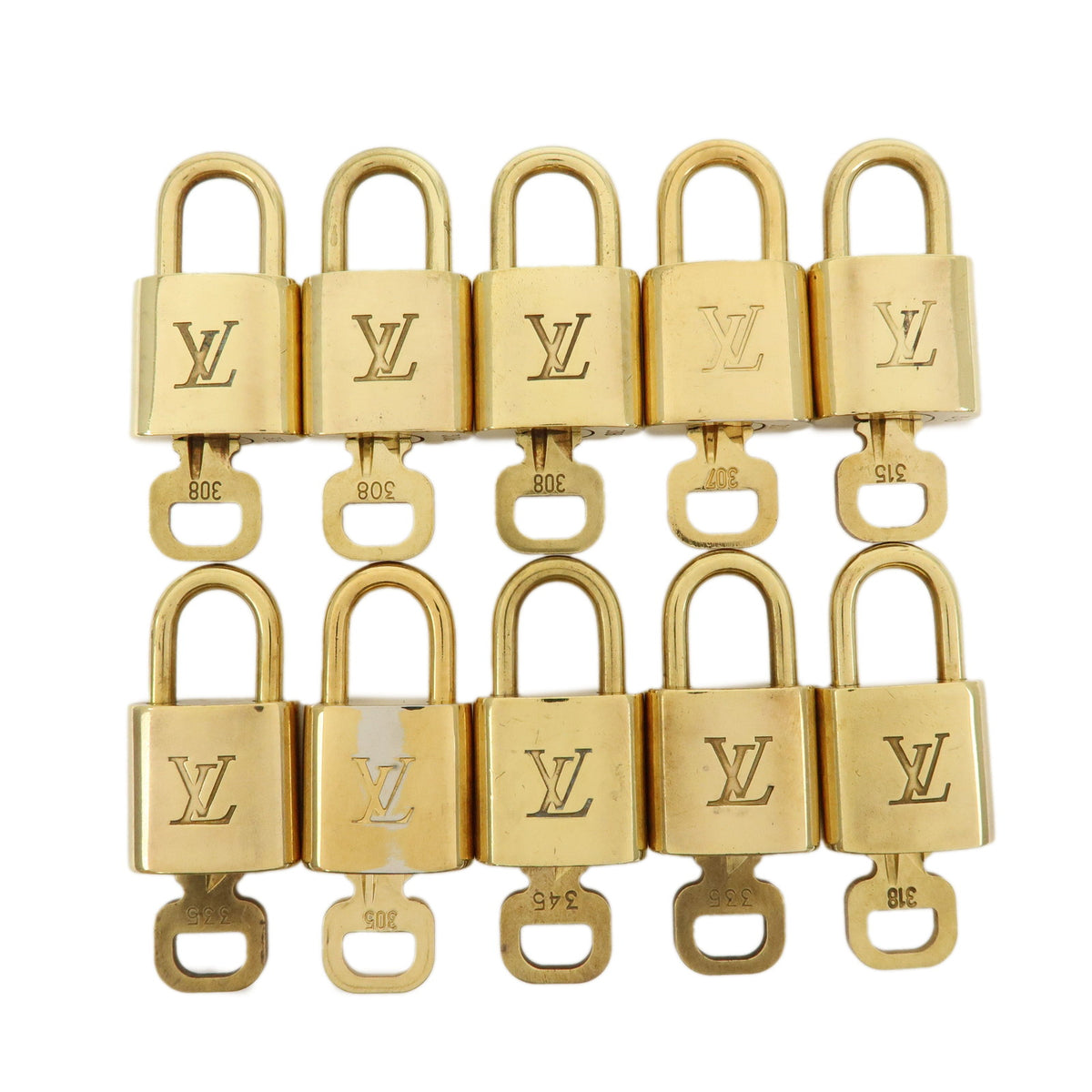 Louis Vuitton Lot of 10 Metal Lock & Key Cadena Key Lock Gold
