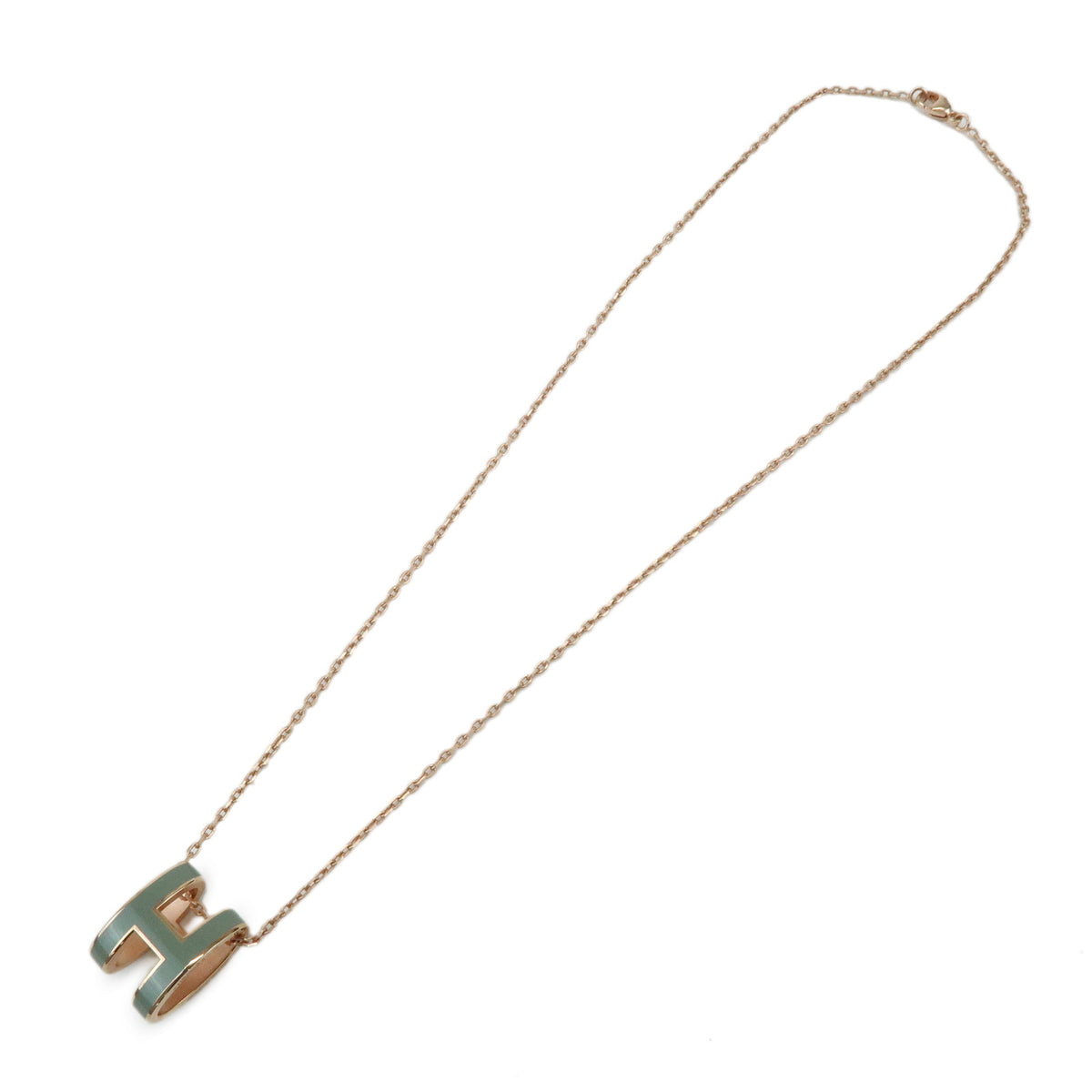 HERMES Mini Pop H Lacquer Metal Necklace Rose Pink Light Blue
