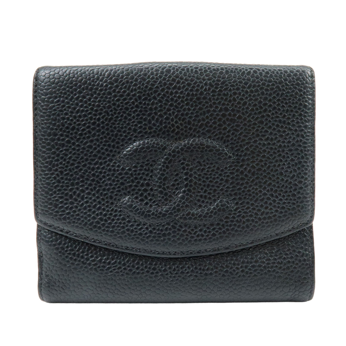 CHANEL COCO Mark Caviarskin Compact Wallet Black A13496