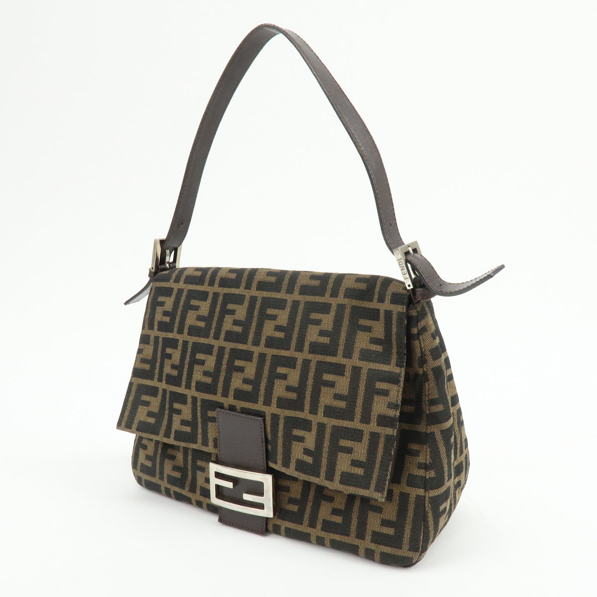 FENDI Mamma Baguette Zucca Jacquard Canvas Leather Shoulder Bag 26325