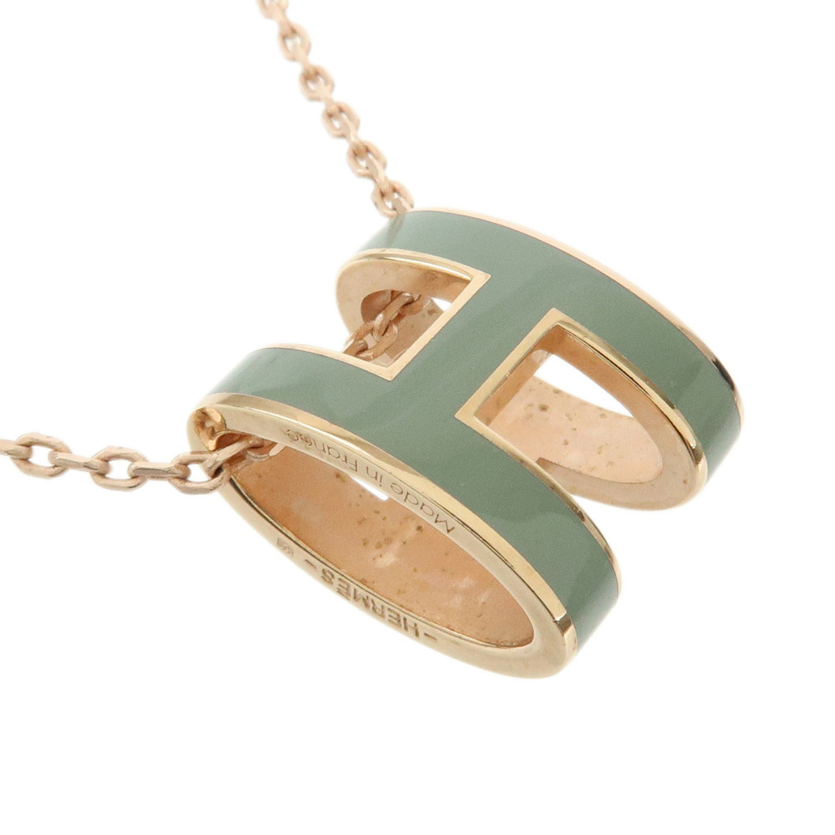HERMES Mini Pop H Lacquer Metal Necklace Rose Pink Light Blue