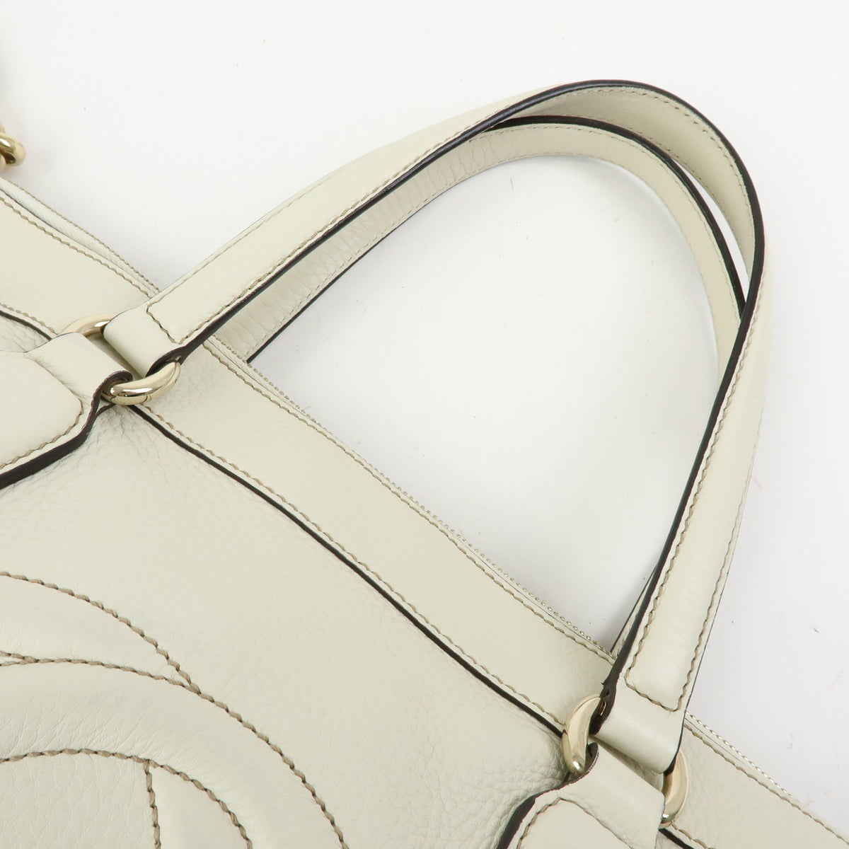 GUCCI Soho Interlocking G Leather Tote Bag Hand Bag Tassel Ivory 282307