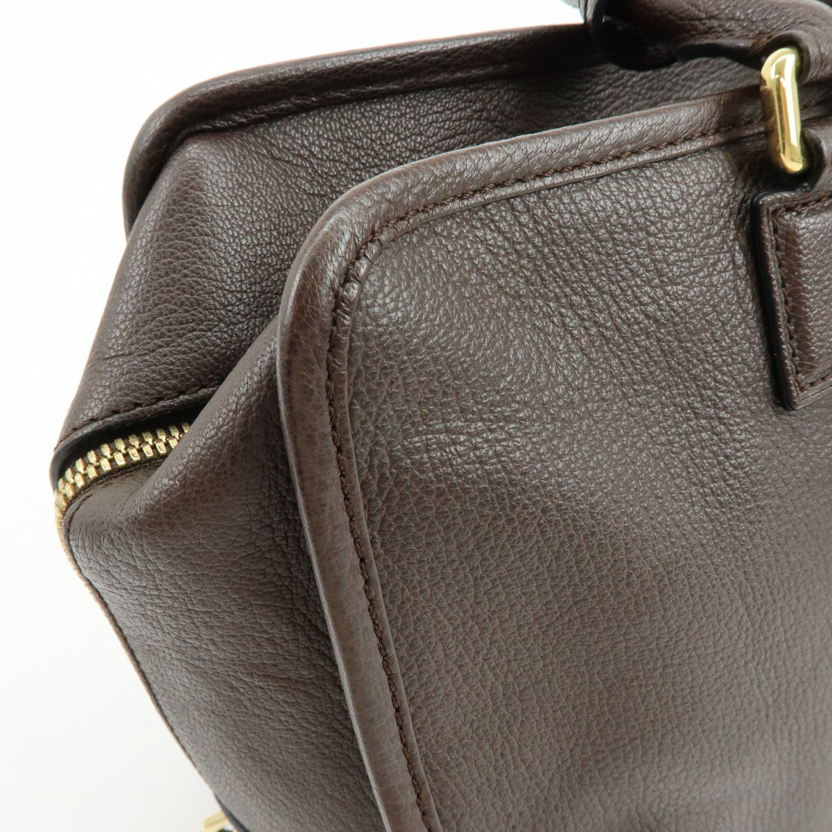 LOEWE Anagram Amazona 35 Leather Boston Bag Hand Bag Dark Brown
