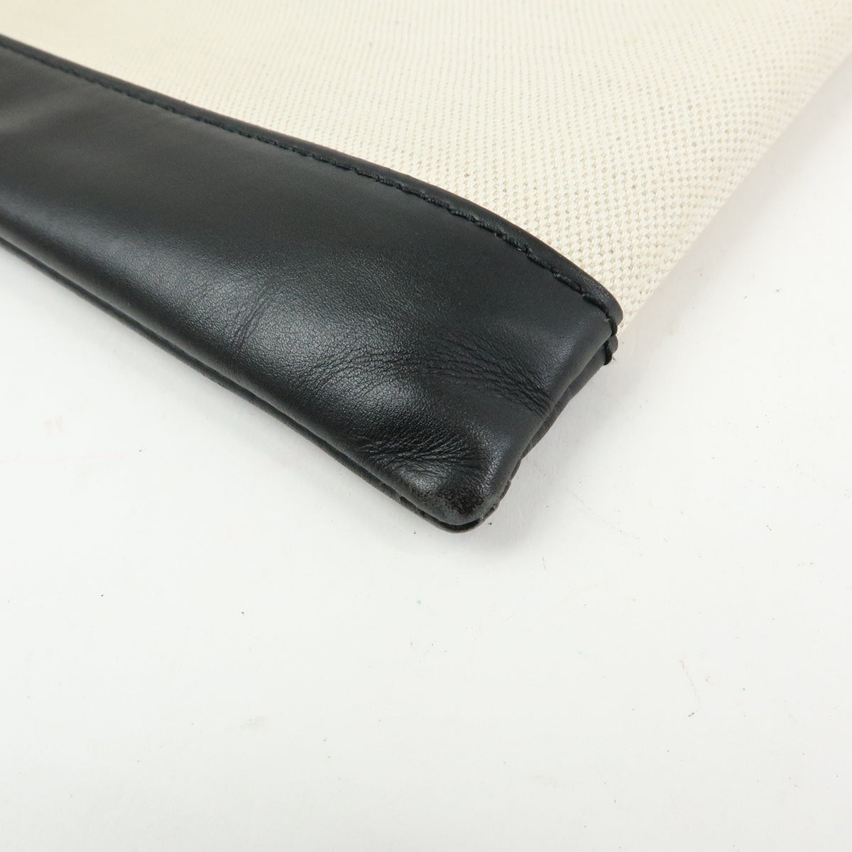 BALENCIAGA Navy Clip M Canvas Leather Clutch Bag Natural Black 373834