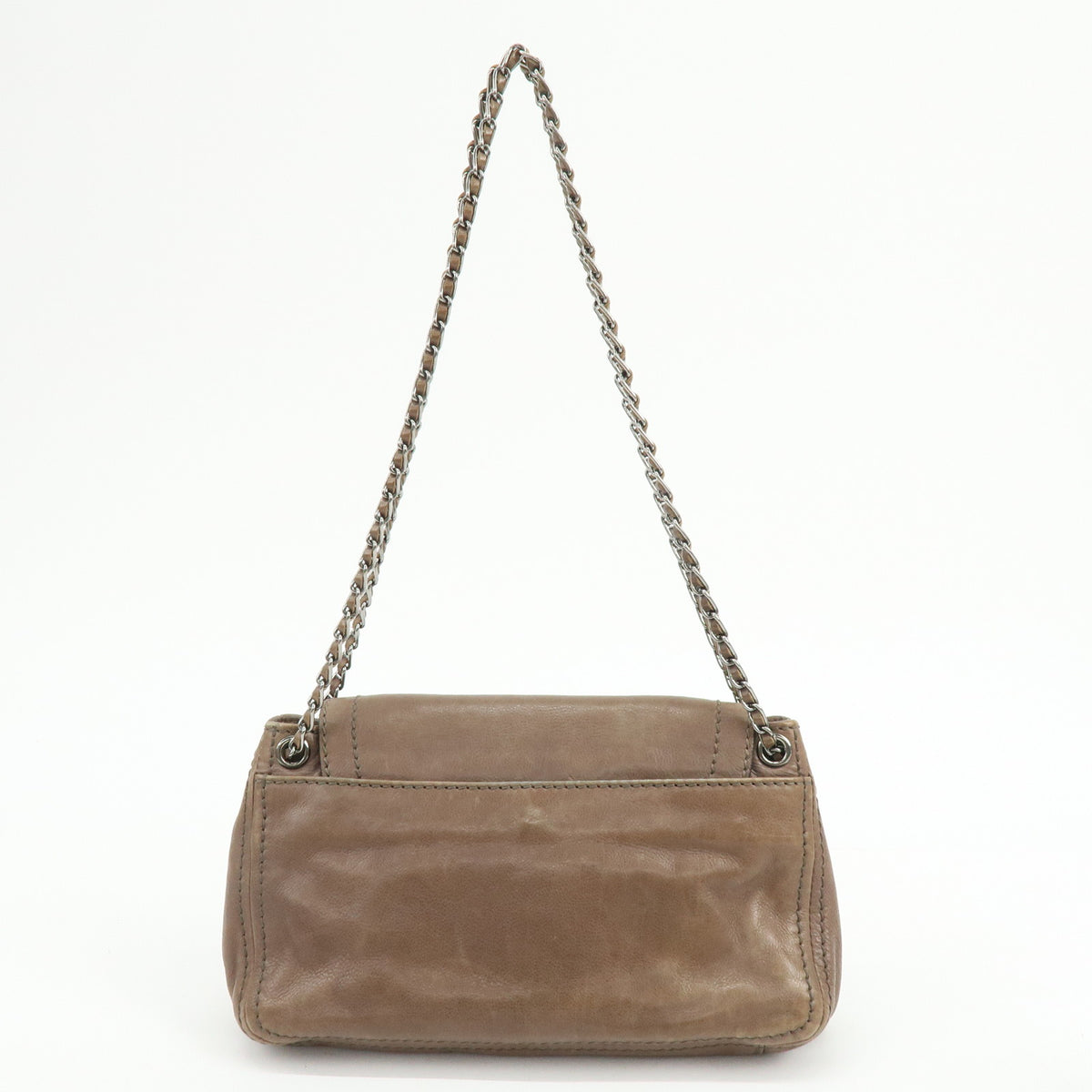 PRADA Logo Leather Flap Chain Shoulder Bag Hand Bag Greige B4659C