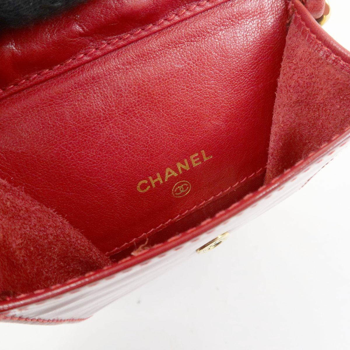 CHANEL COCO Mark Patent Leather Chain Shoulder Bag Phone Case Red Gold