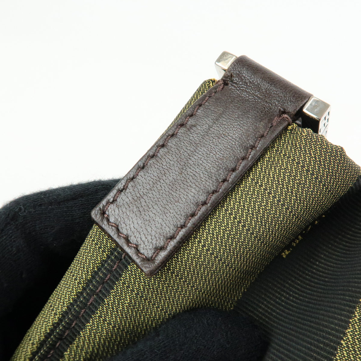 FENDI Pequin Canvas Leather Shoulder Bag  Hand Bag Brown 222828653・008