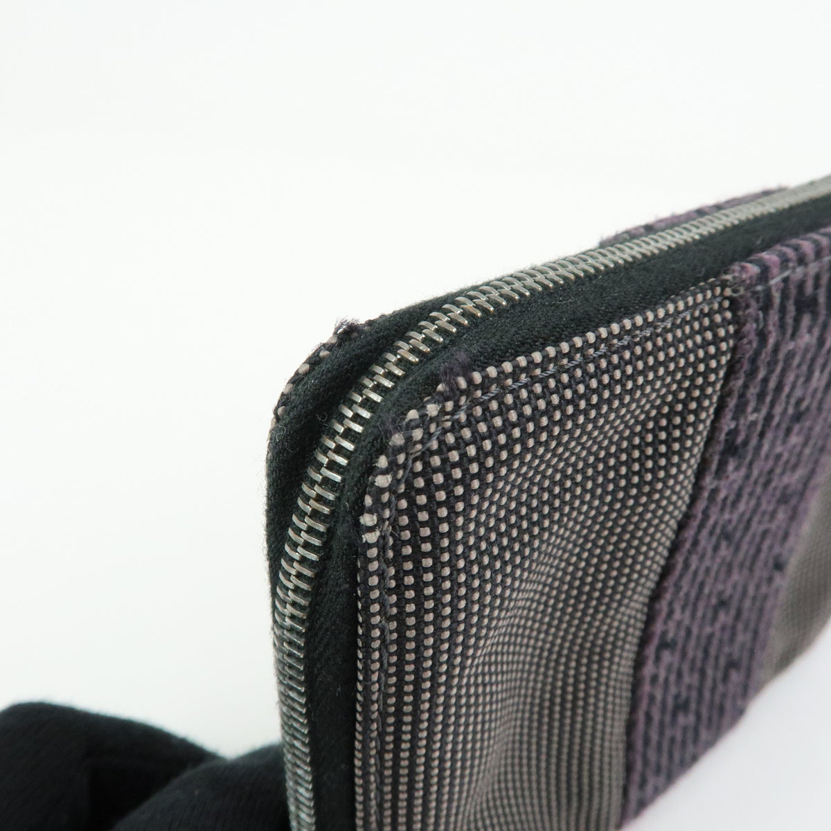 HERMES Herline Purse PM Nylon Canvas Leather Zip Wallet Grey Black