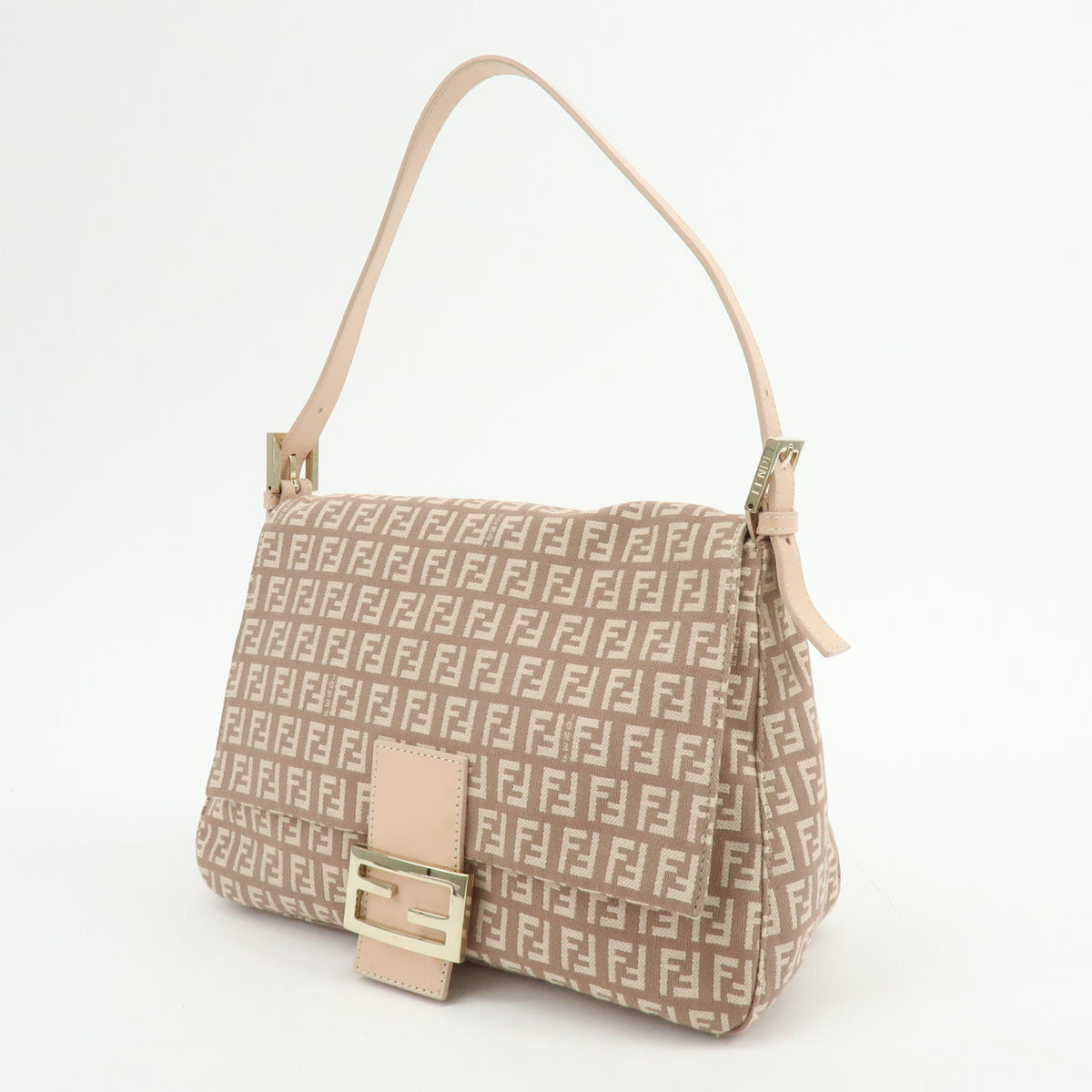 FENDI Mamma Baguette Zucchino Canvas Leather Shoulder Bag Pink 8BR001