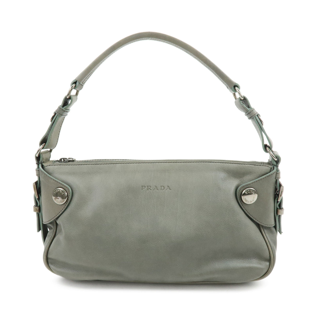PRADA Buffalo Snap Leather Hand Bag Shoulder Bag Gray BR2666