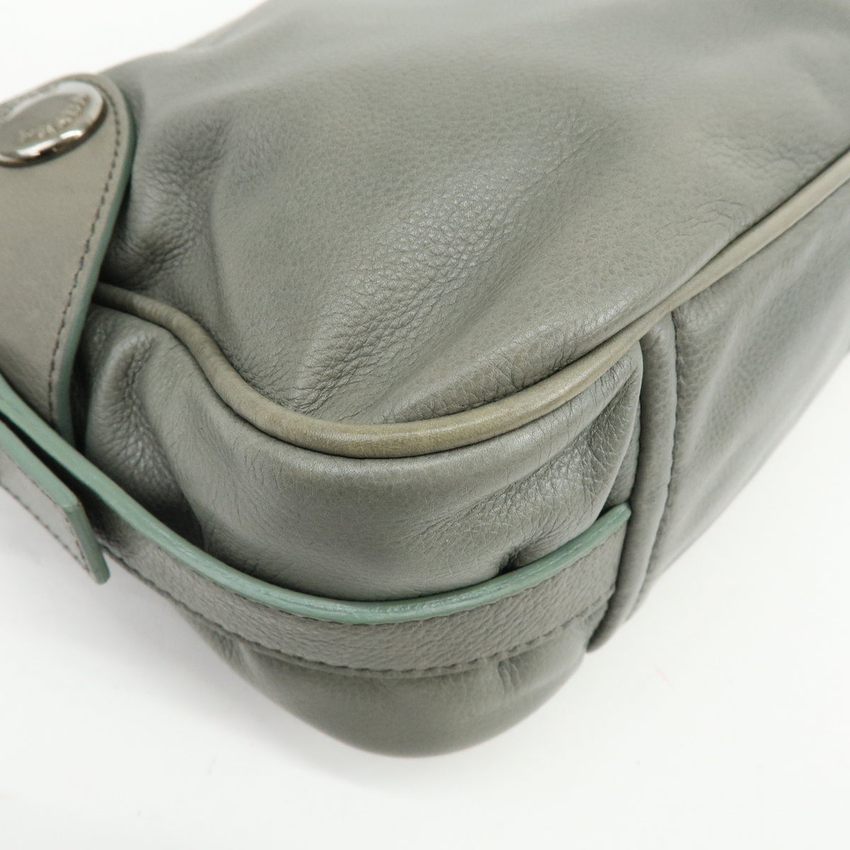 PRADA Buffalo Snap Leather Hand Bag Shoulder Bag Gray BR2666
