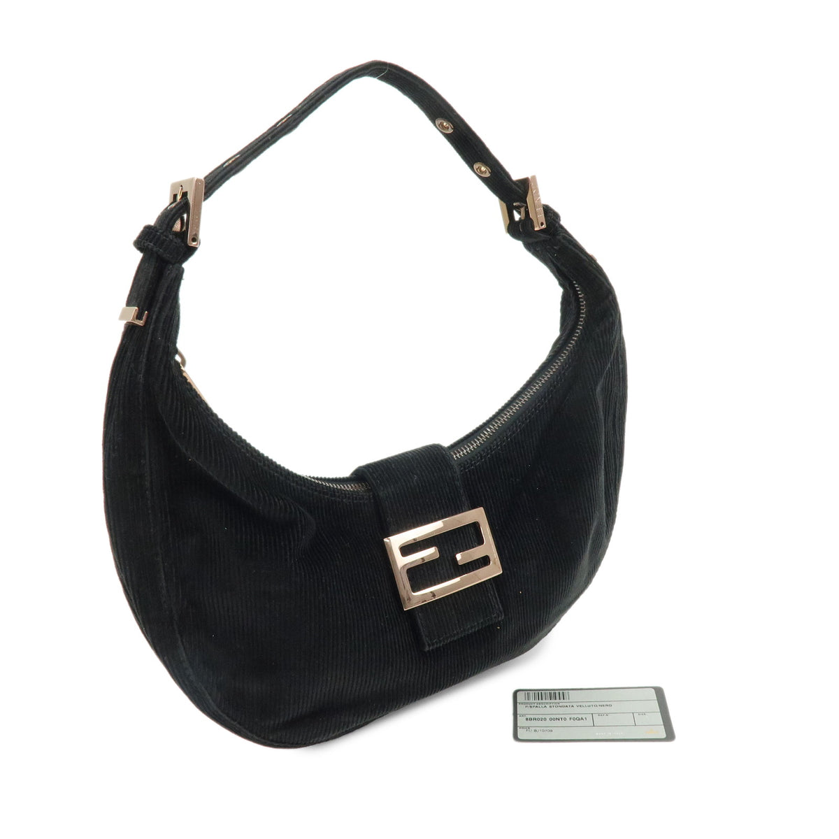 FENDI Corduroy Hand Bag Shoulder Bag Black 8BR020