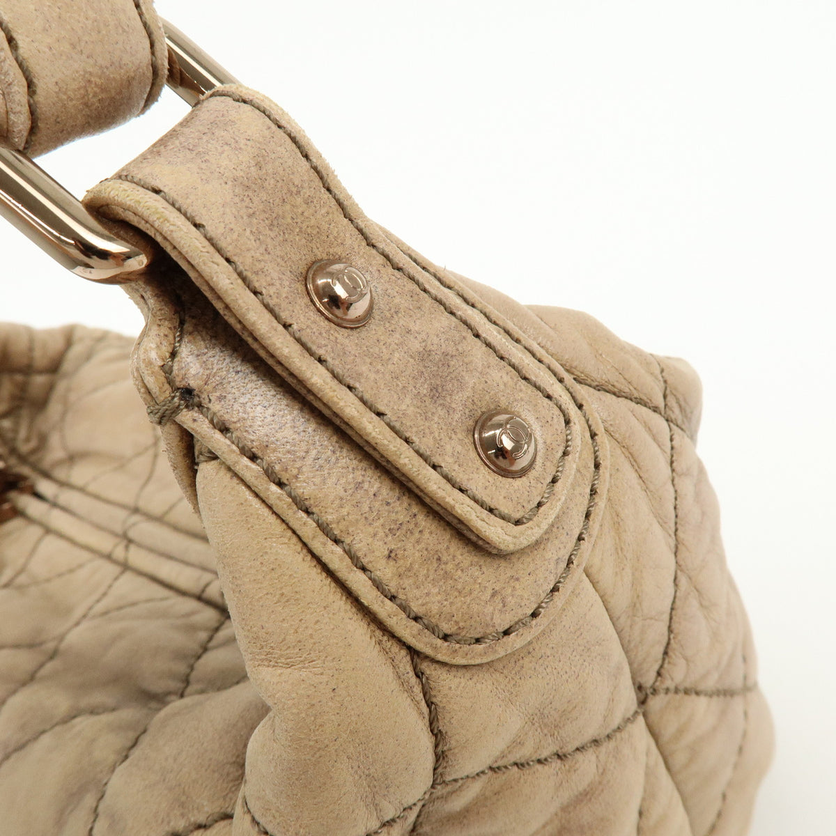 CHANEL Wild Stich Calf Skin Shoulder Bag Hand Bag Beige Metallic Pink