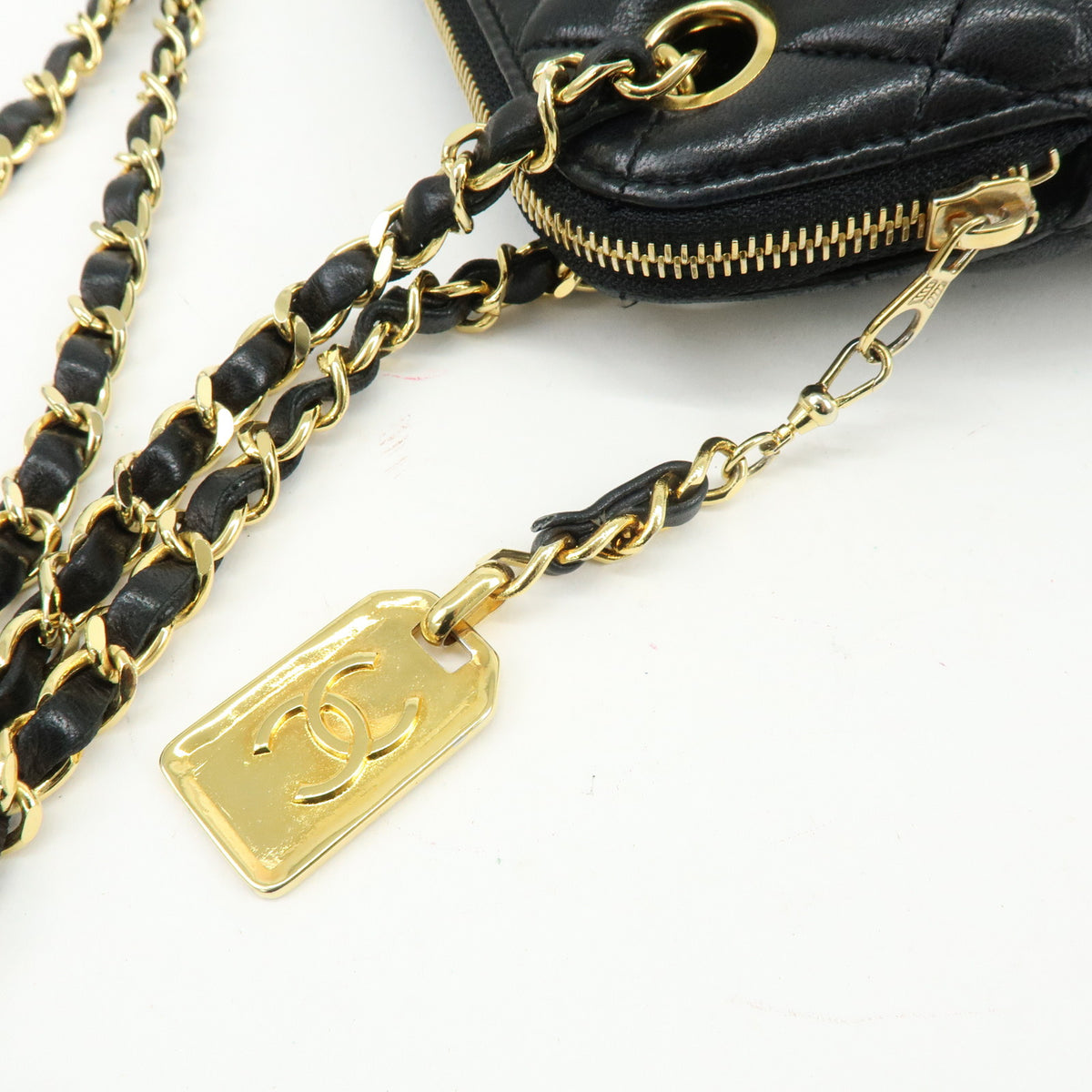 CHANEL Matelasse Lamb Skin Chain Shoulder Bag Hand Bag Black