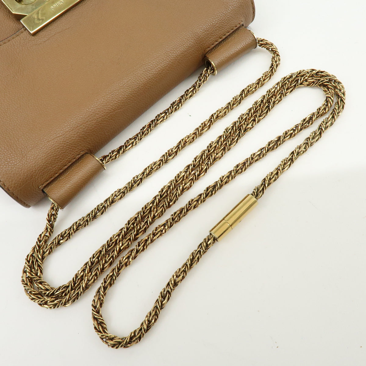 Chloe Elsie Leather Chain Shoulder Bag Crossbody Bag Brown Camel