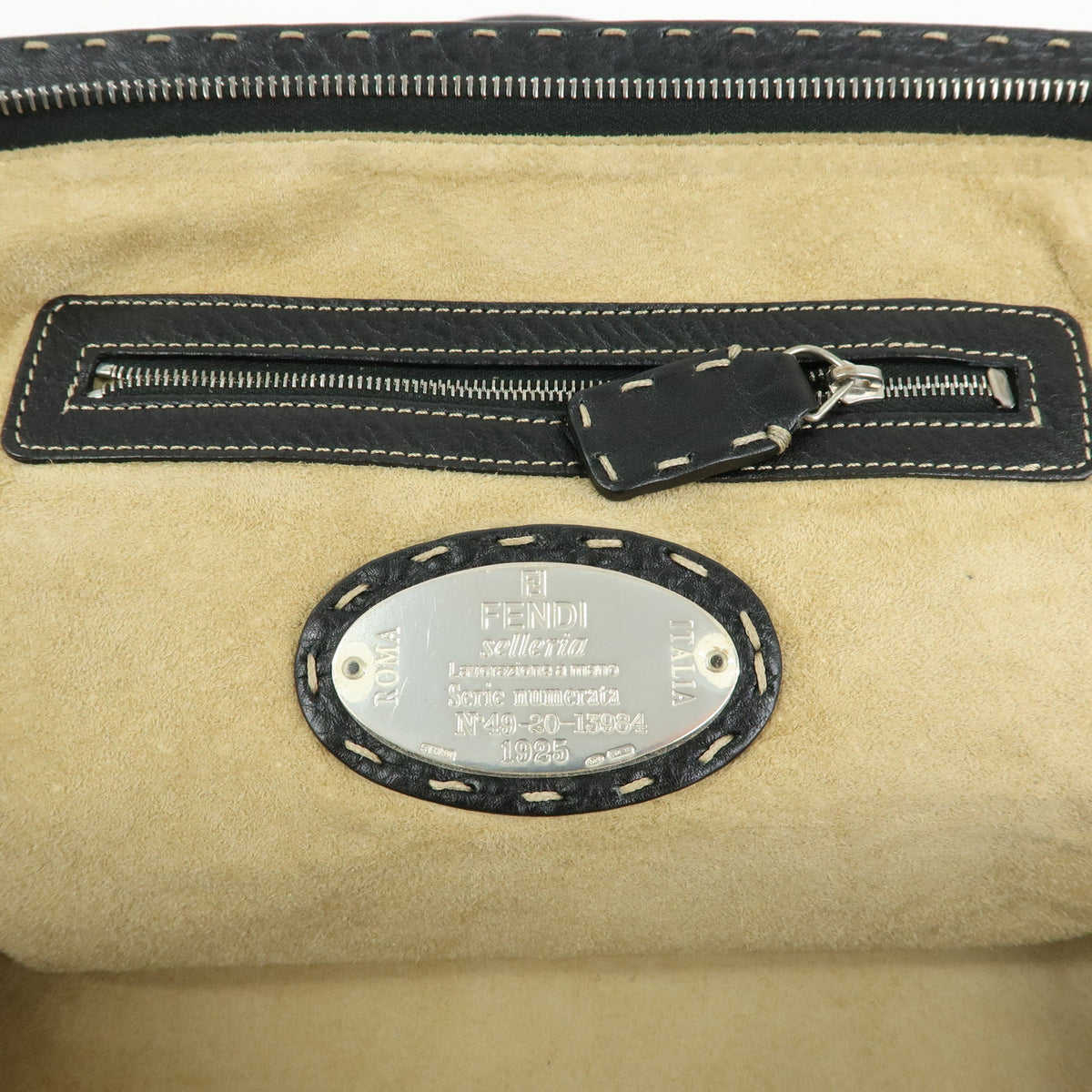 FENDI Selleria Leather Doctor's Bag Hand Bag Black 8BN076