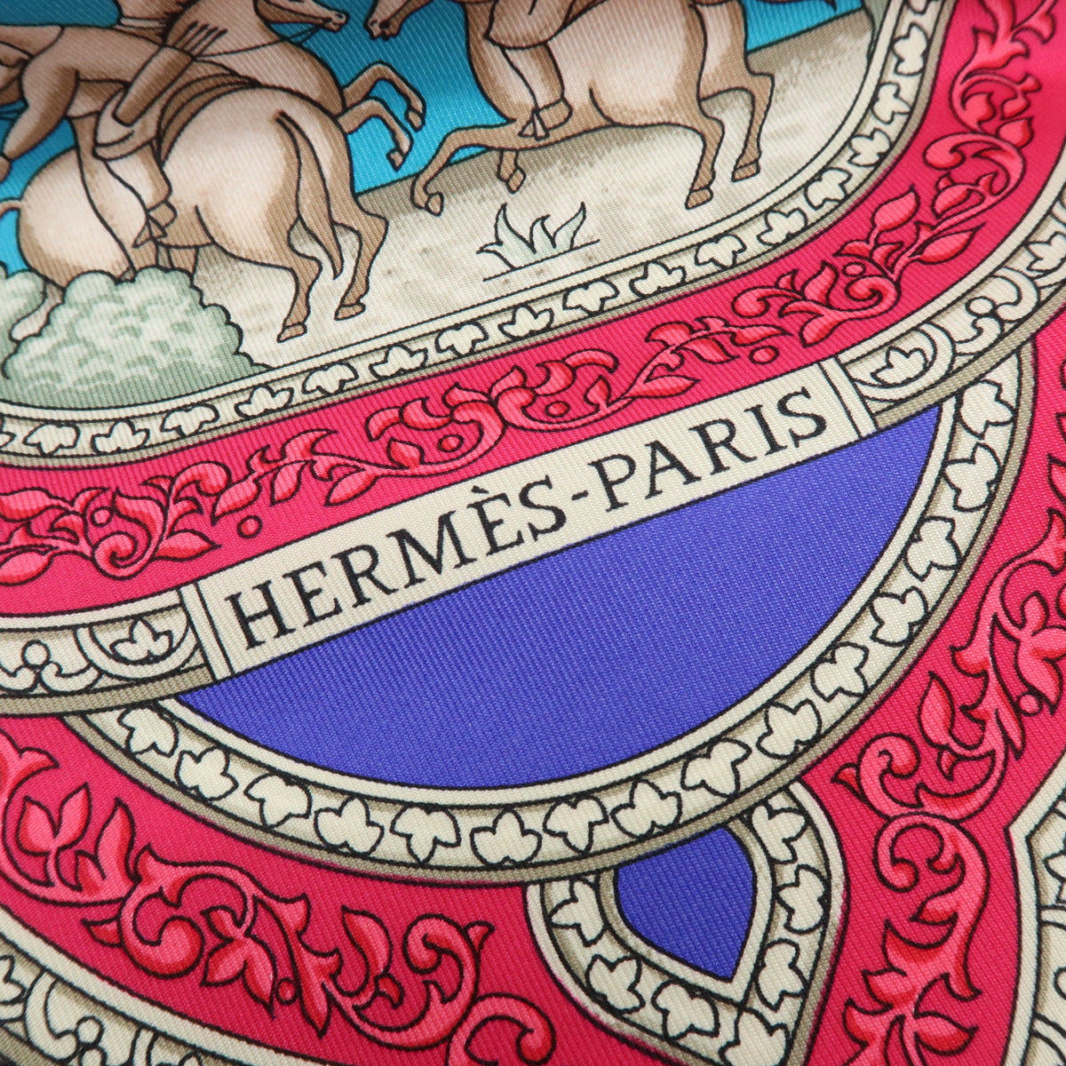 HERMES Carre 90 Silk 100% Scarf QALAMDAN Purple Brown Blue