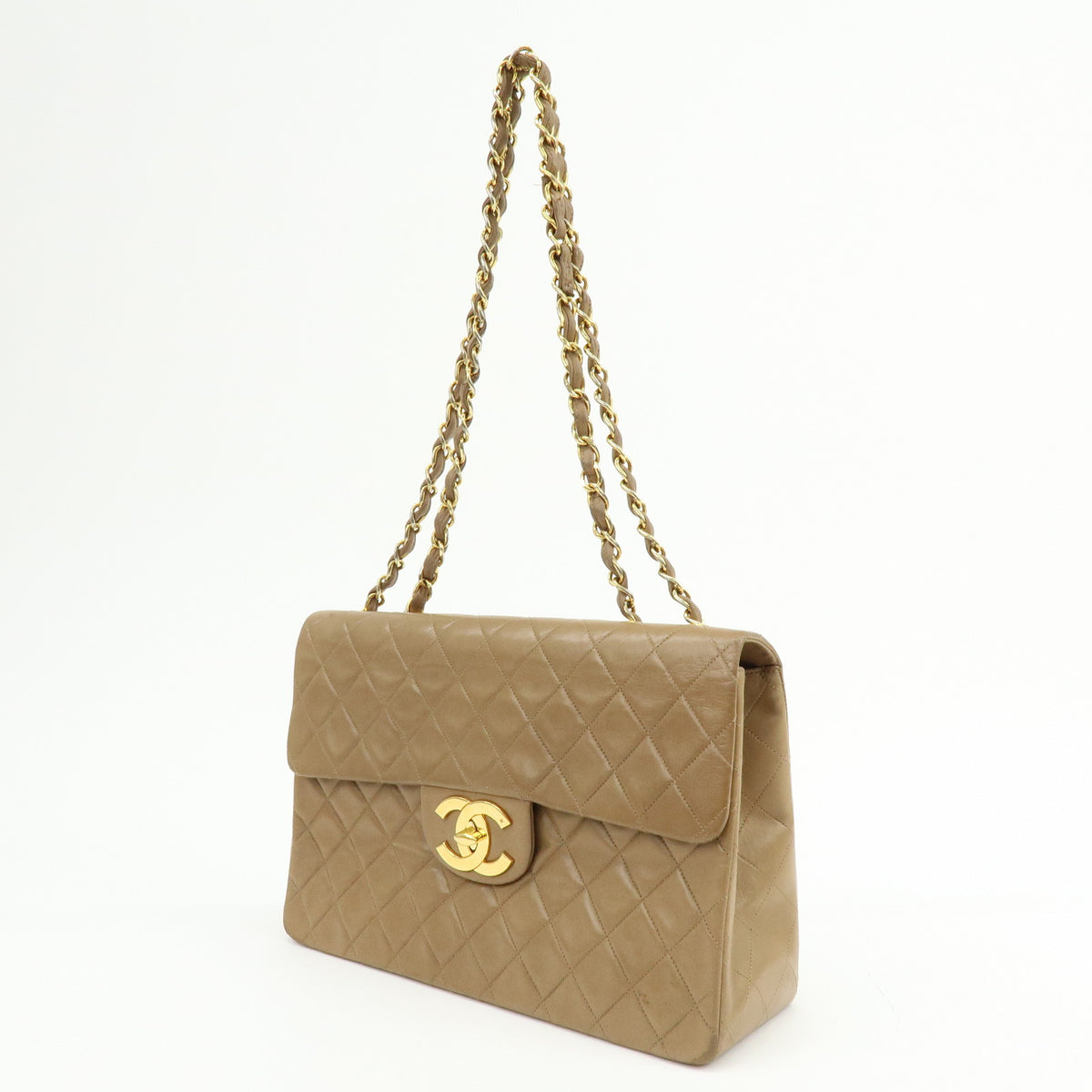 CHANEL Jumbo Matelasse 34 Lamb Skin Shoulder Bag Hand Bag Brown A01094
