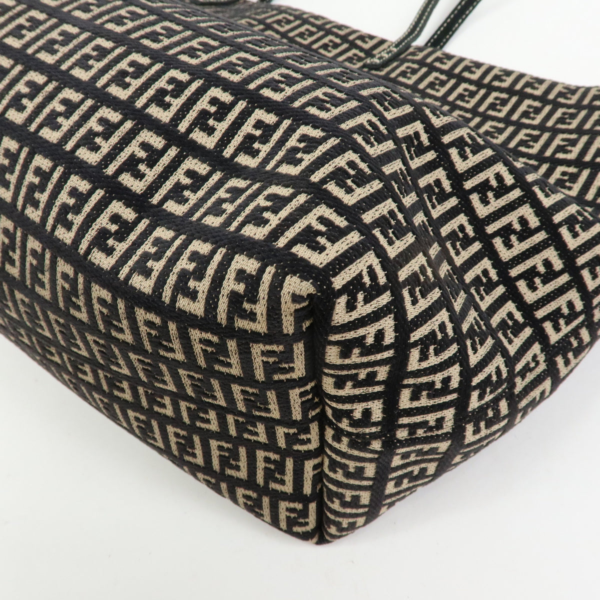 FENDI Zucchino Canvas Leather Tote Bag Shoulder Bag Black Beige 8BH005