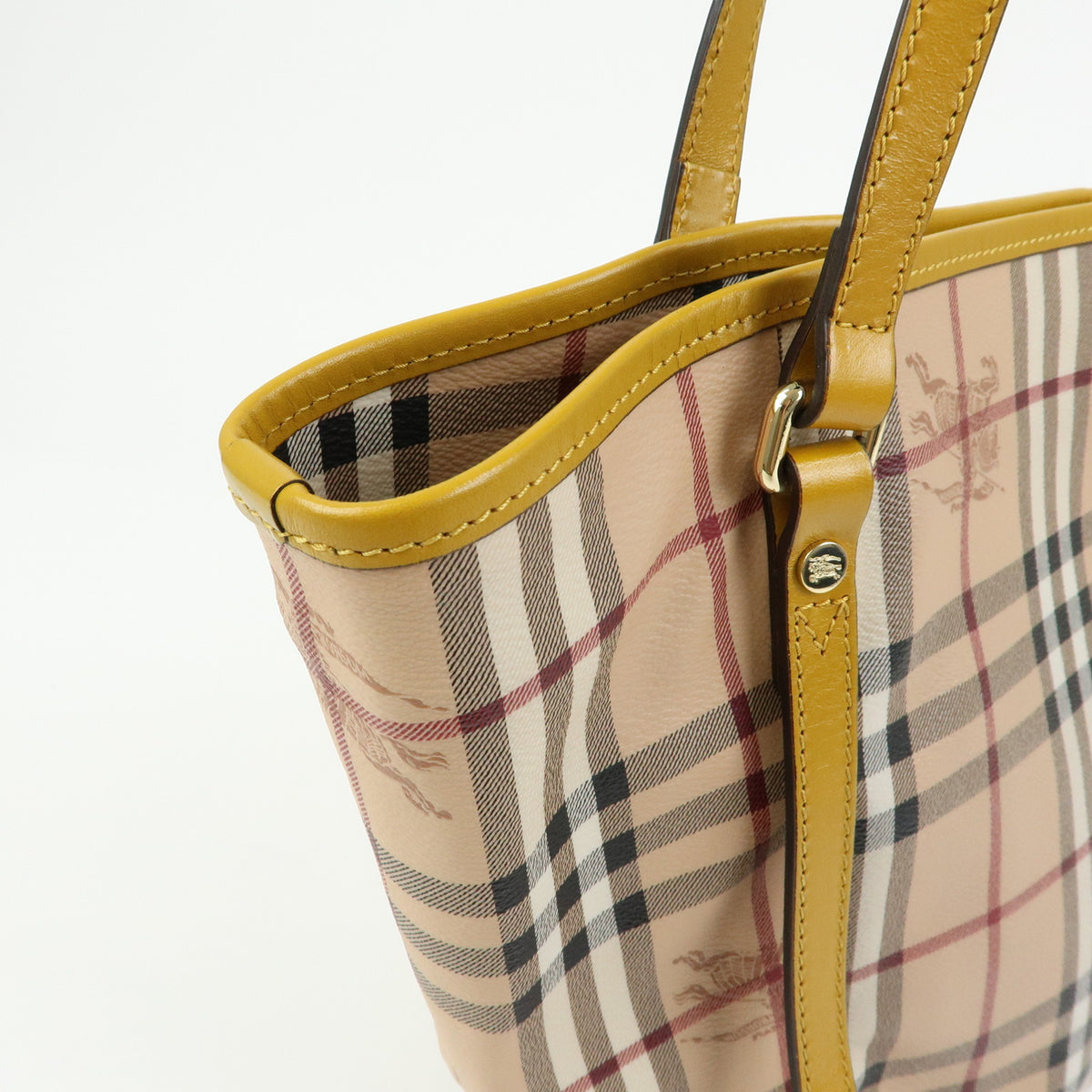 BURBERRY Haymarket Check PVC Leather Tote Bag Beige Mustard Yellow