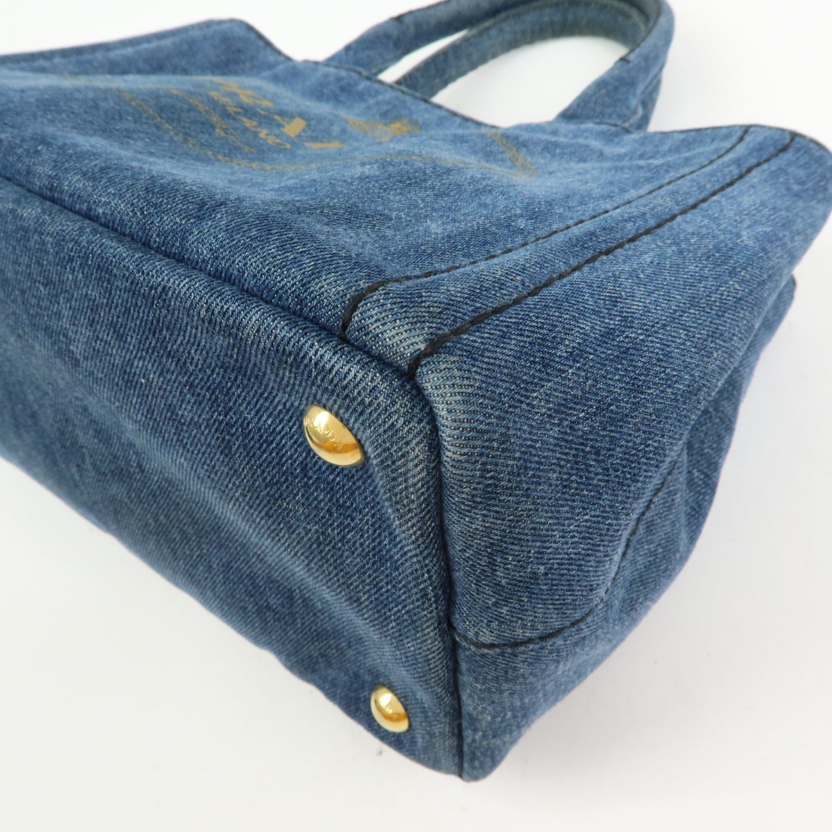PRADA Triangle Logo Canapa Mini Denim 2Way Bag Hand Bag Blue 1BG439