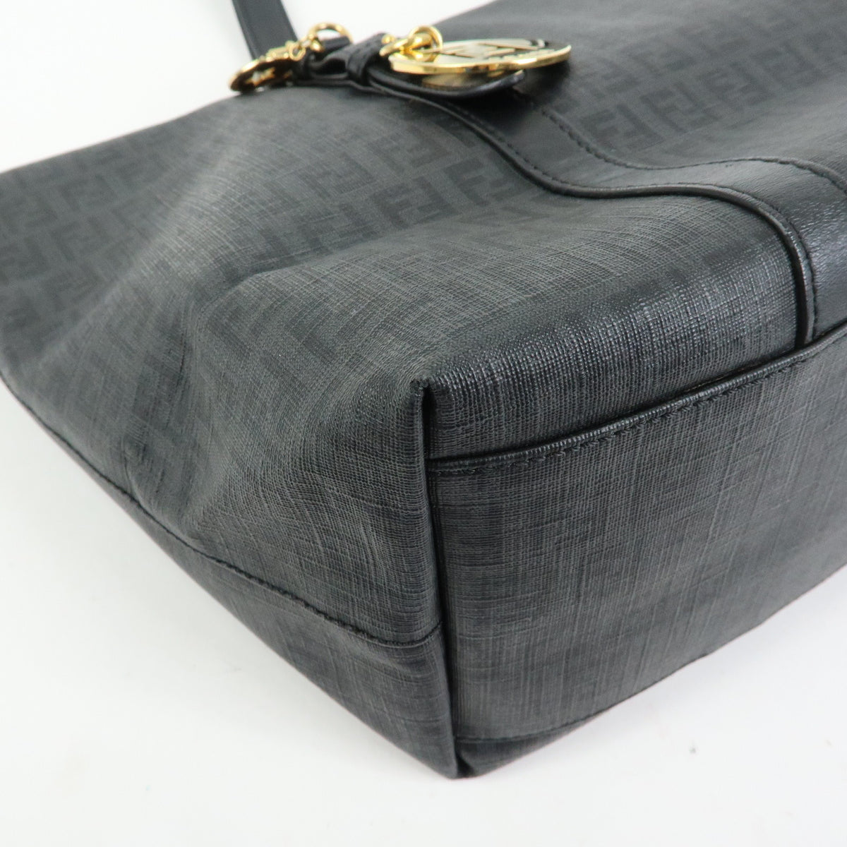 FENDI Zucchino PVC Leather Tote Bag Shoulder Bag Black 8BH215