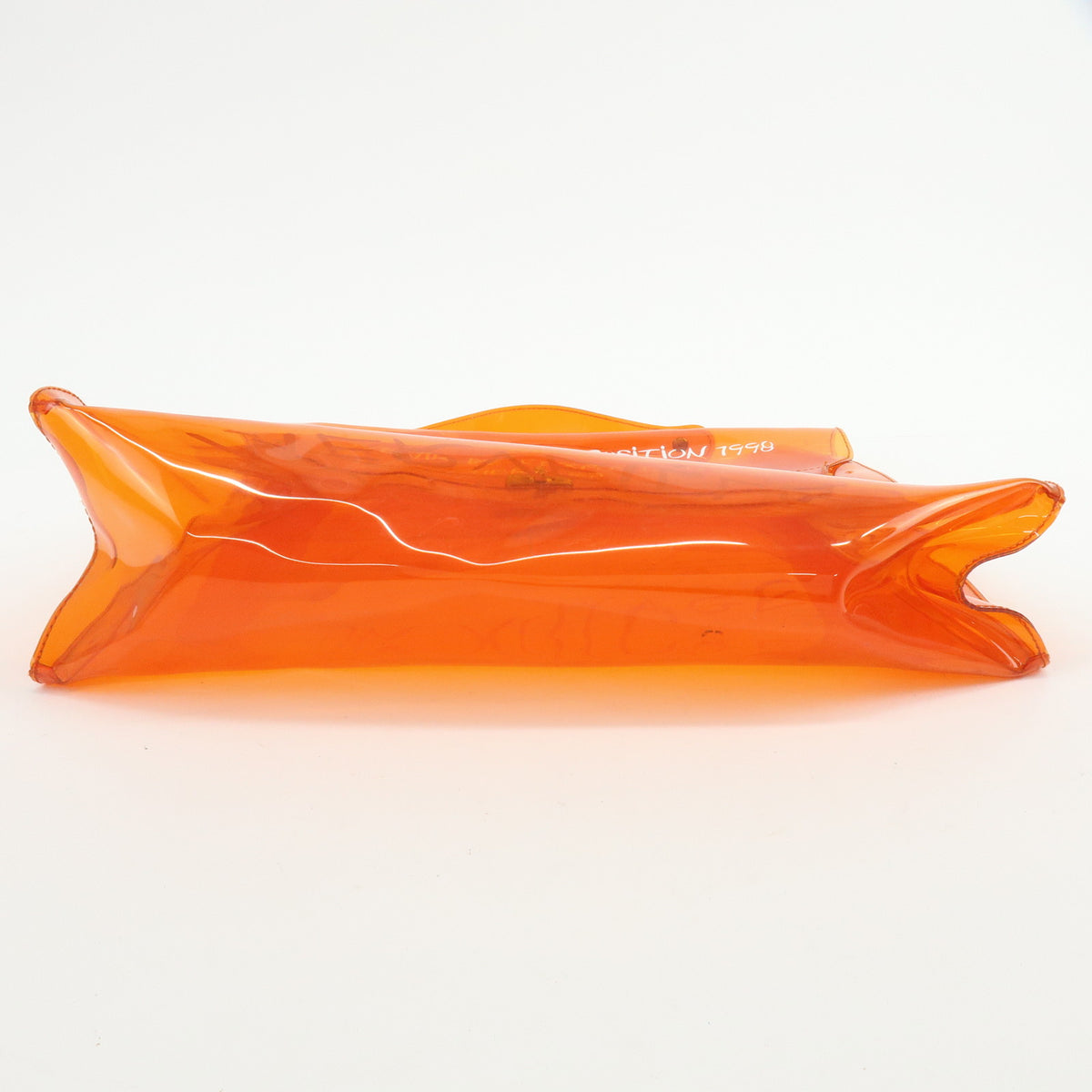HERMES Kelly Vinyl Turn-Lock Hand Bag Clear Orange