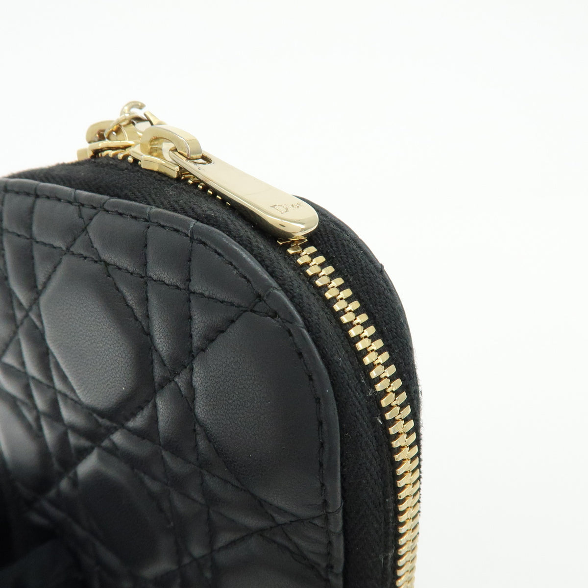 Christian Dior Cannage Lamb Skin Phone Holder Phone Case Black
