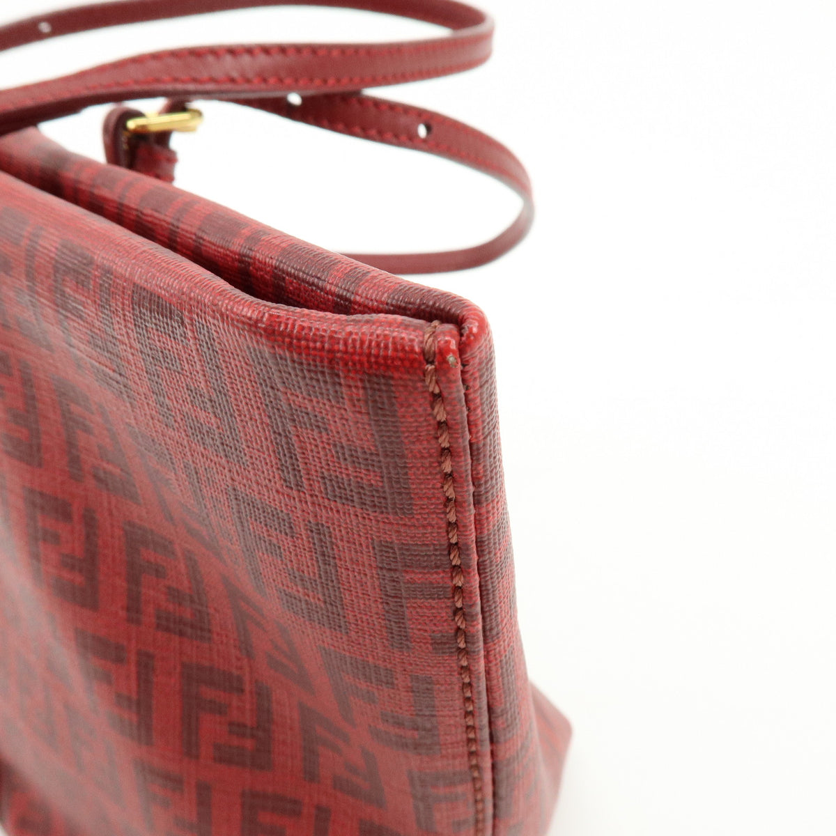 FENDI Zucchino PVC Leather Tote Bag Hand Bag Red 8BH214