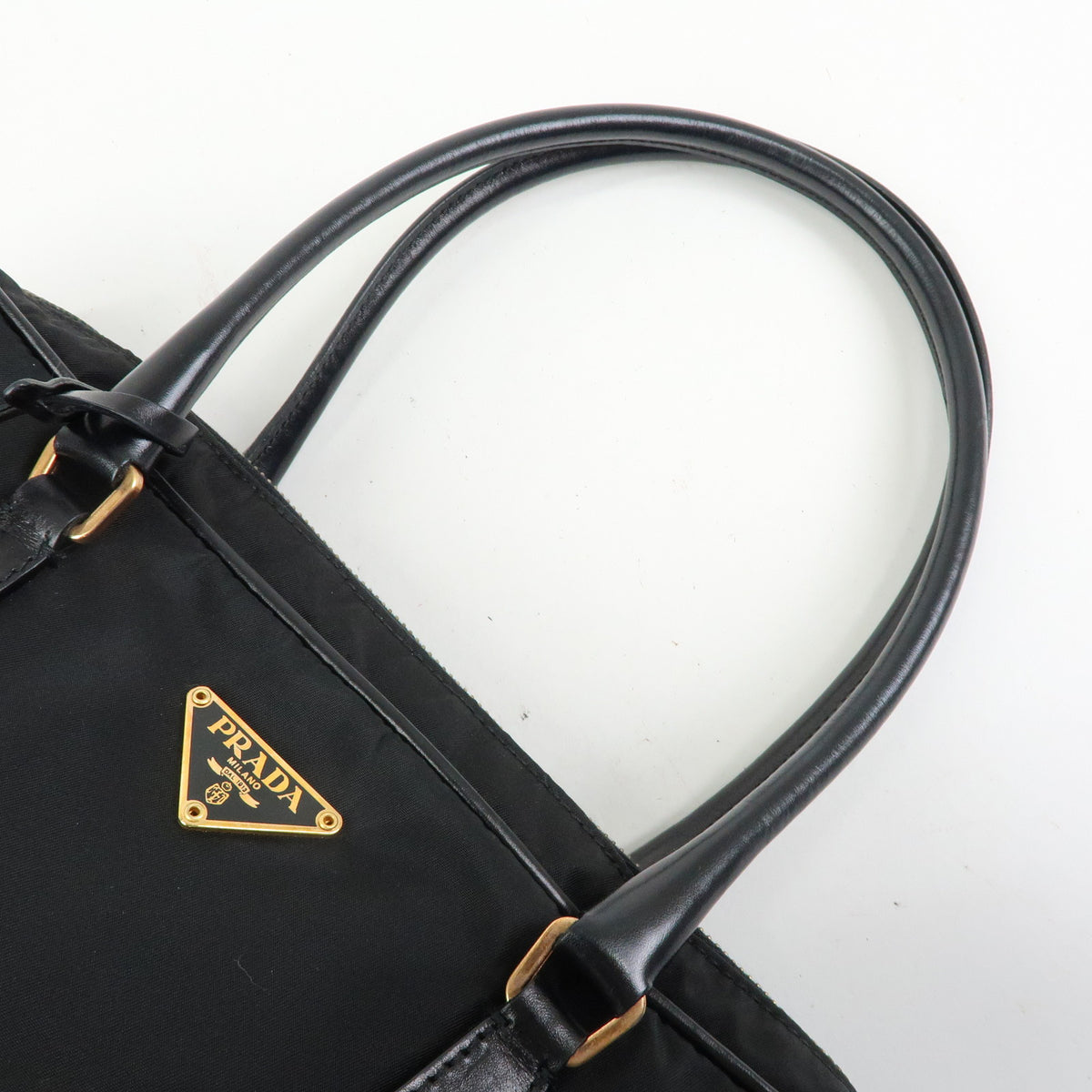 PRADA Triangle Log Nylon Leather Shoulder Bag Hand Bag Black