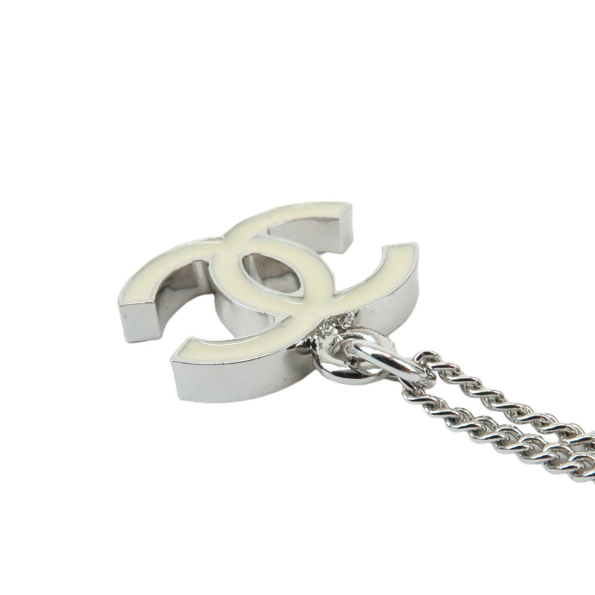 CHANEL COCO Mark Metal Necklace Silver Off White A26877