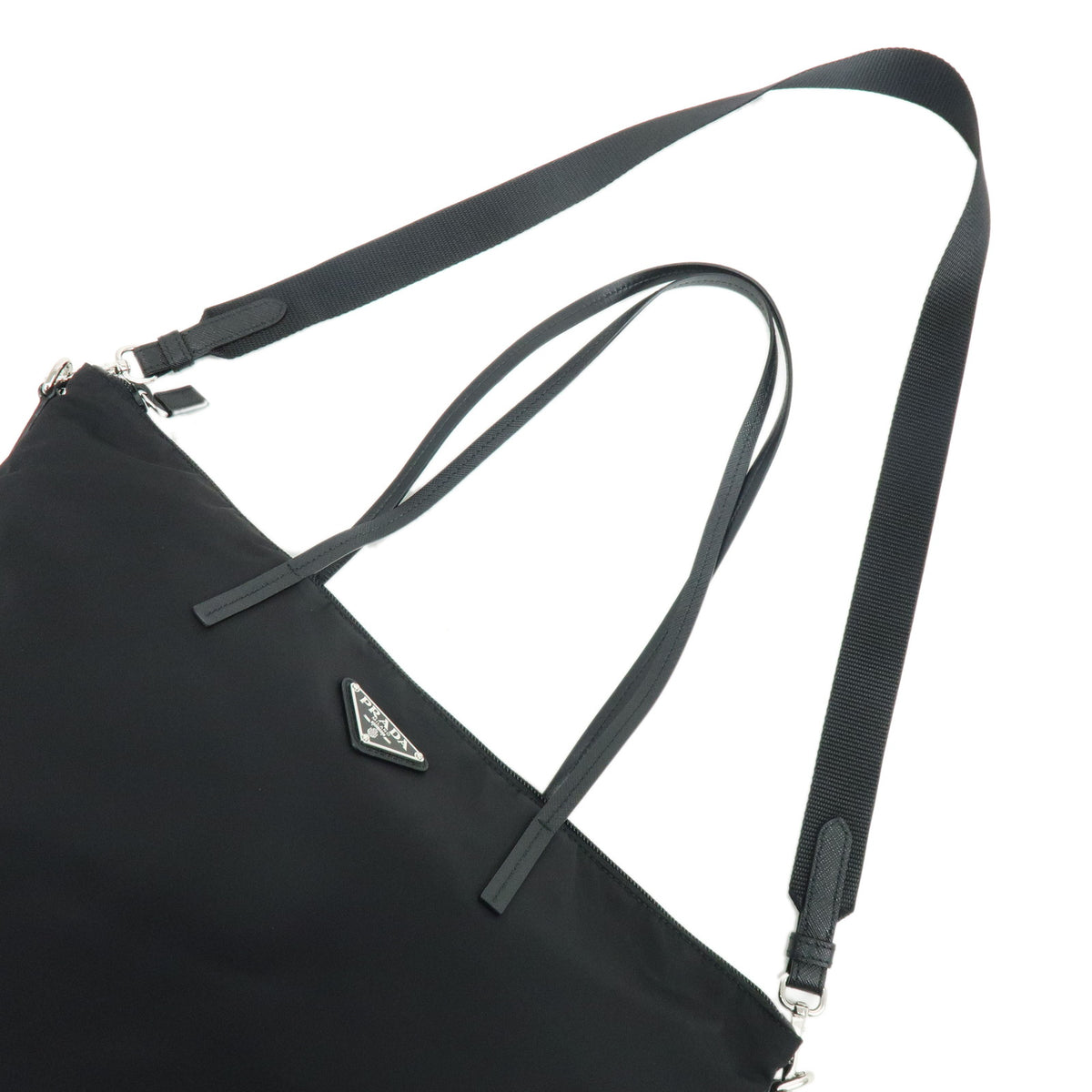 PRADA Triangle Logo Nylon Saffiano Leather 2Way Hand Bag Black 1BG189