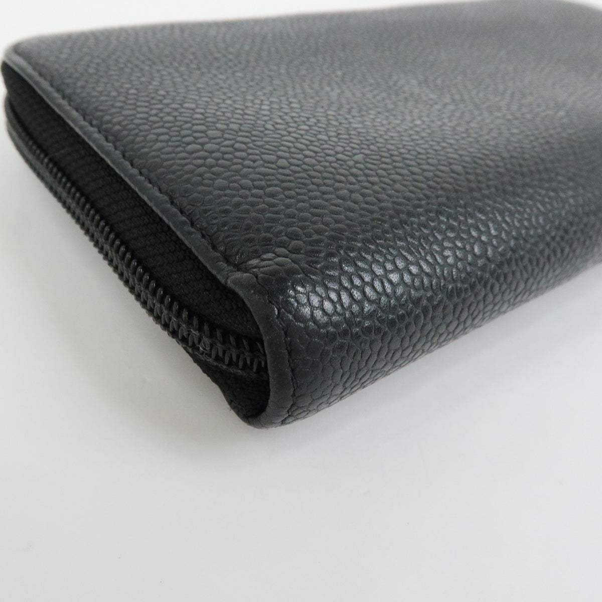 CHANEL COCO Mark Caviarskin Round Zippy Long Wallet Black A50071