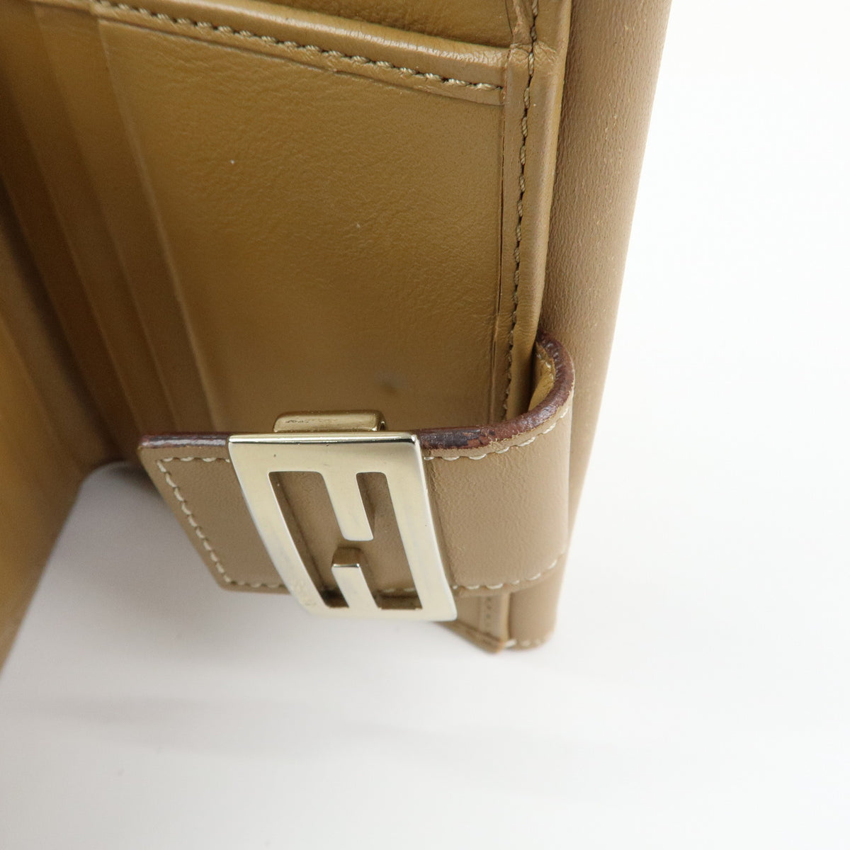 FENDI Logo Leather Bi-fold Compact Wallet Brown Gold 8M0188