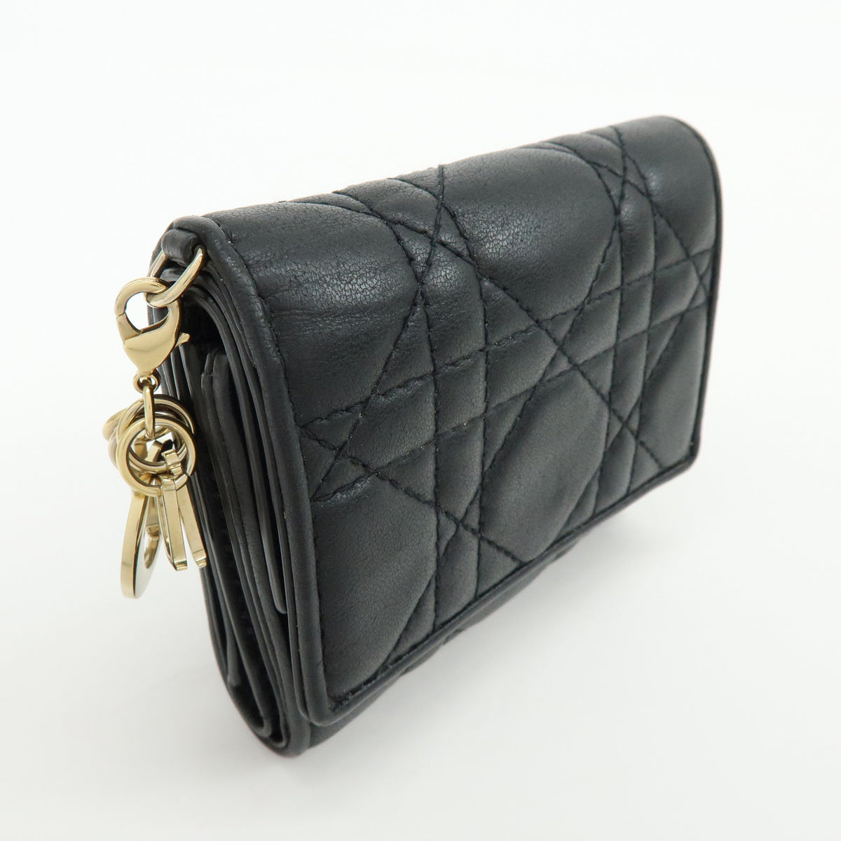 Christian Dior Lady Dior Cannage Bi-fold Compact Lotus Wallet Black