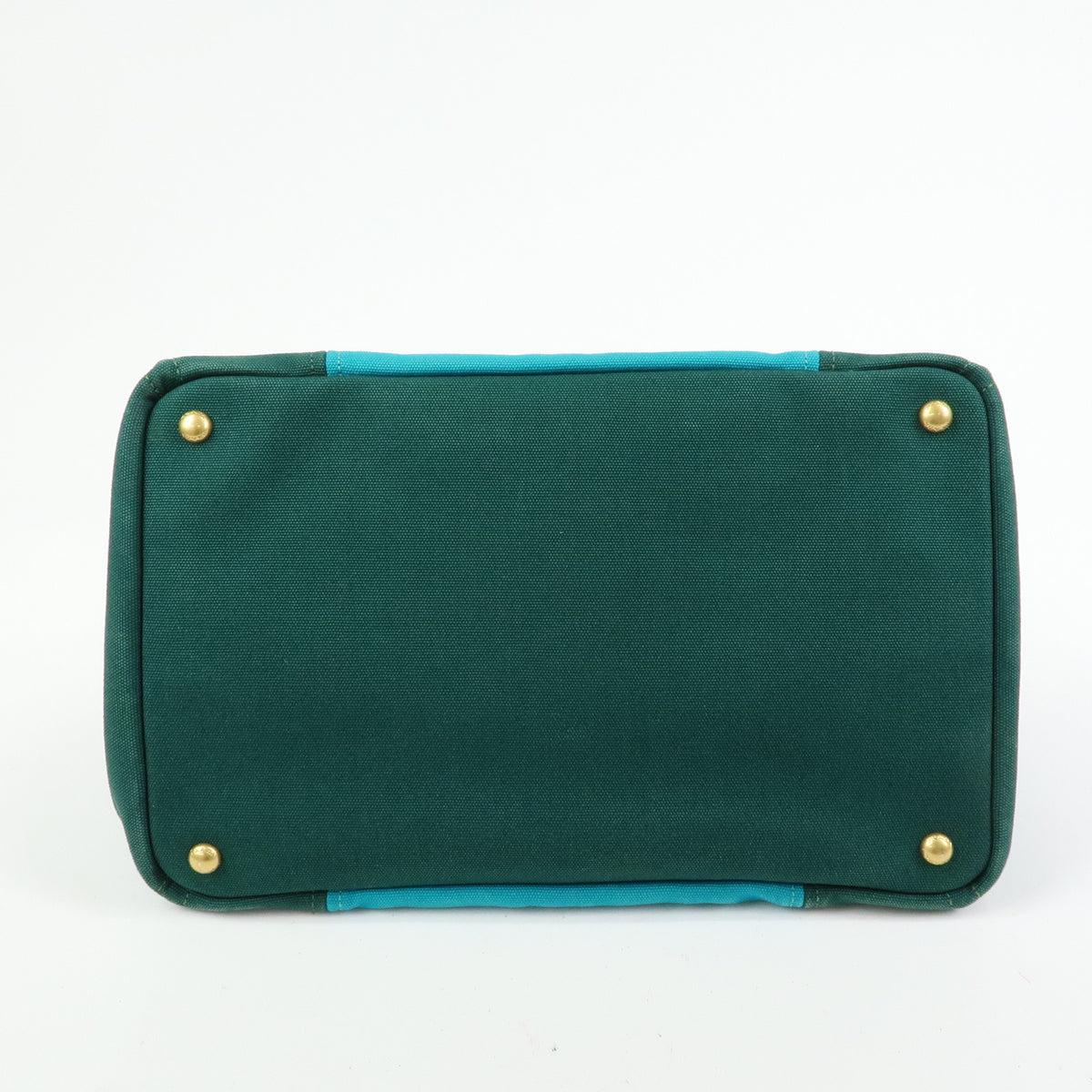PRADA Logo Canapa Triangle Logo 2Way Tote Hand Bag  Green Blue BN2642