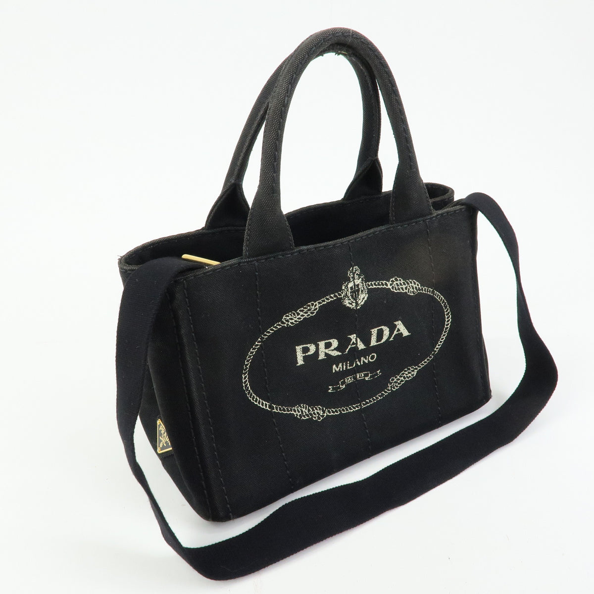 PRADA Triangle Logo Canapa Mini 2Way Bag Hand Shoulder Bag Black B2439G
