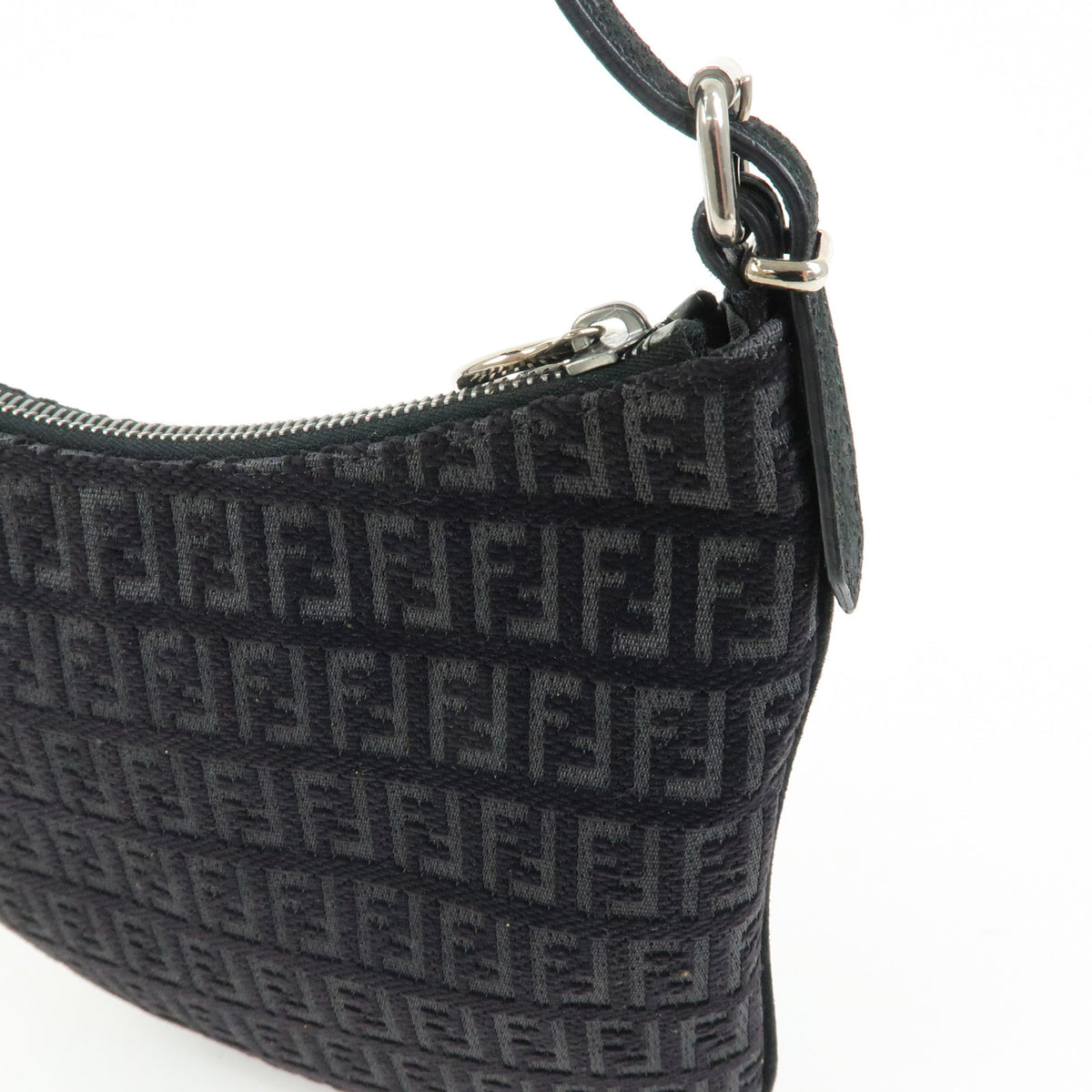 FENDI Zucchino Canvas Leather Shoulder Bag Hand Bag Black 8BR248