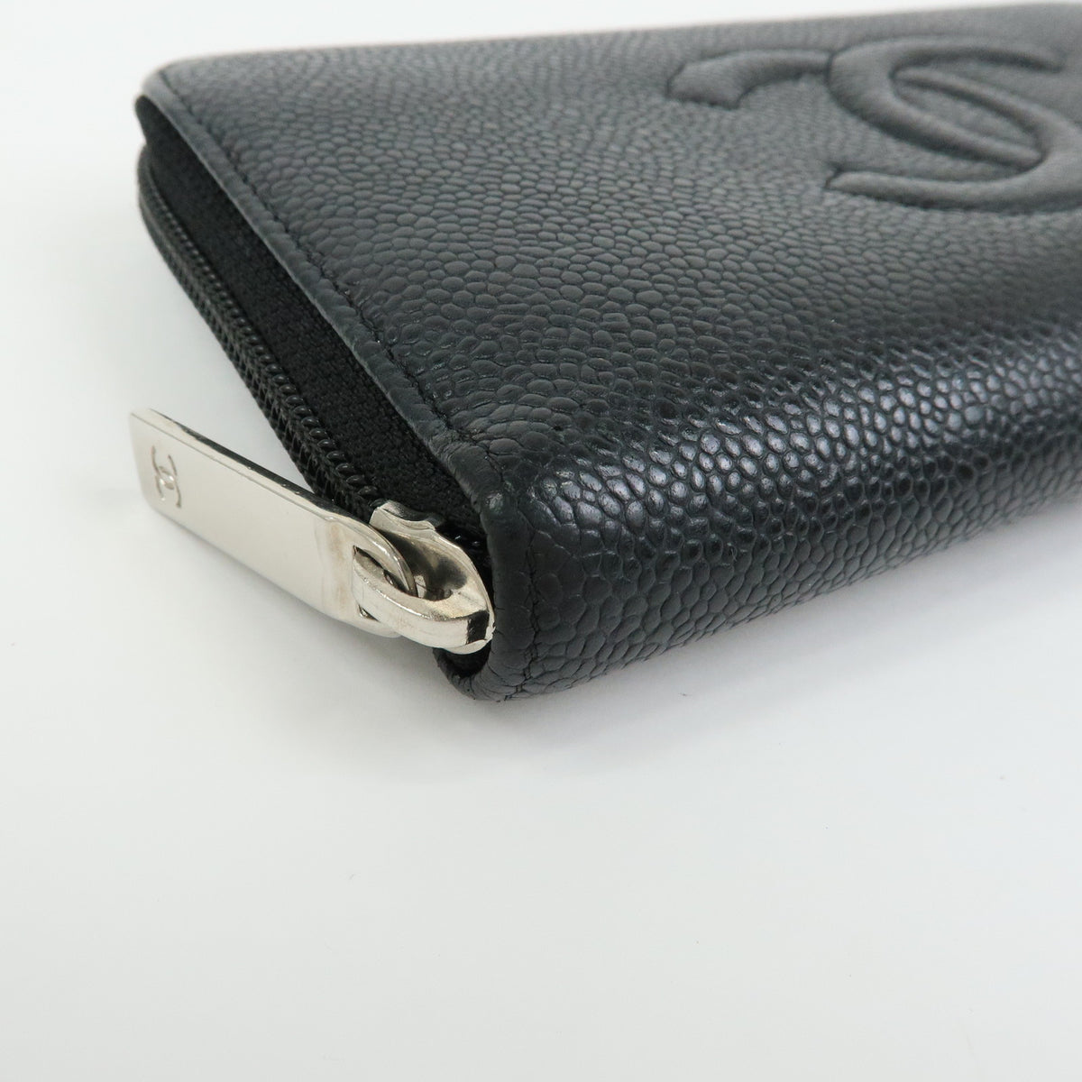 CHANEL COCO Mark Caviarskin Round Zippy Long Wallet Black A50071