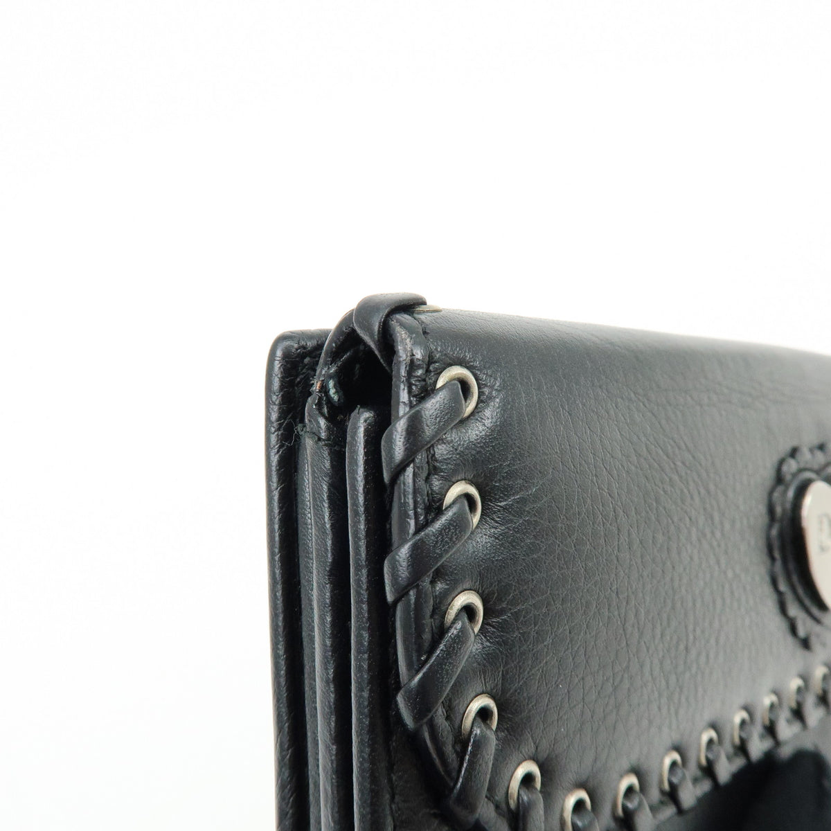 Christian Dior Heart Ethnic Line Leather Long Wallet Black