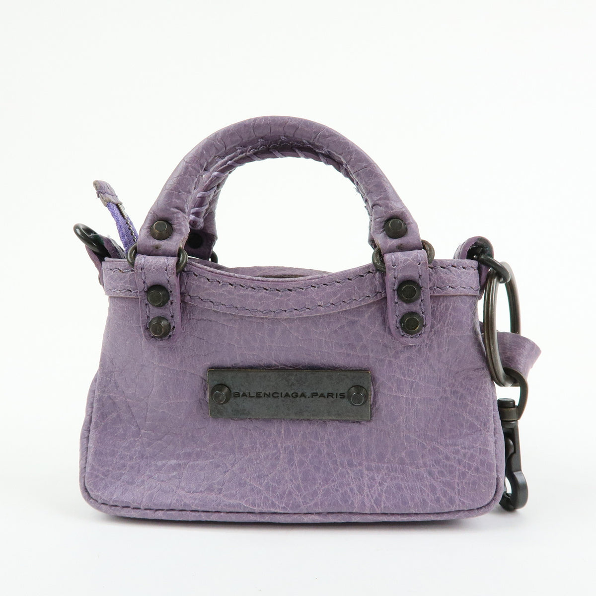 BALENCIAGA The First Leather Metal Bag Charm Key Holder Purple 253199
