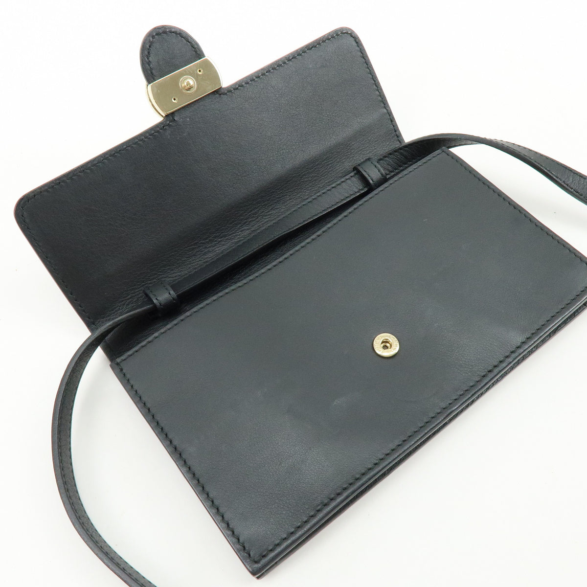 GUCCI Interlocking G Leather Shoulder Bag Crossbody Bag Black 369664