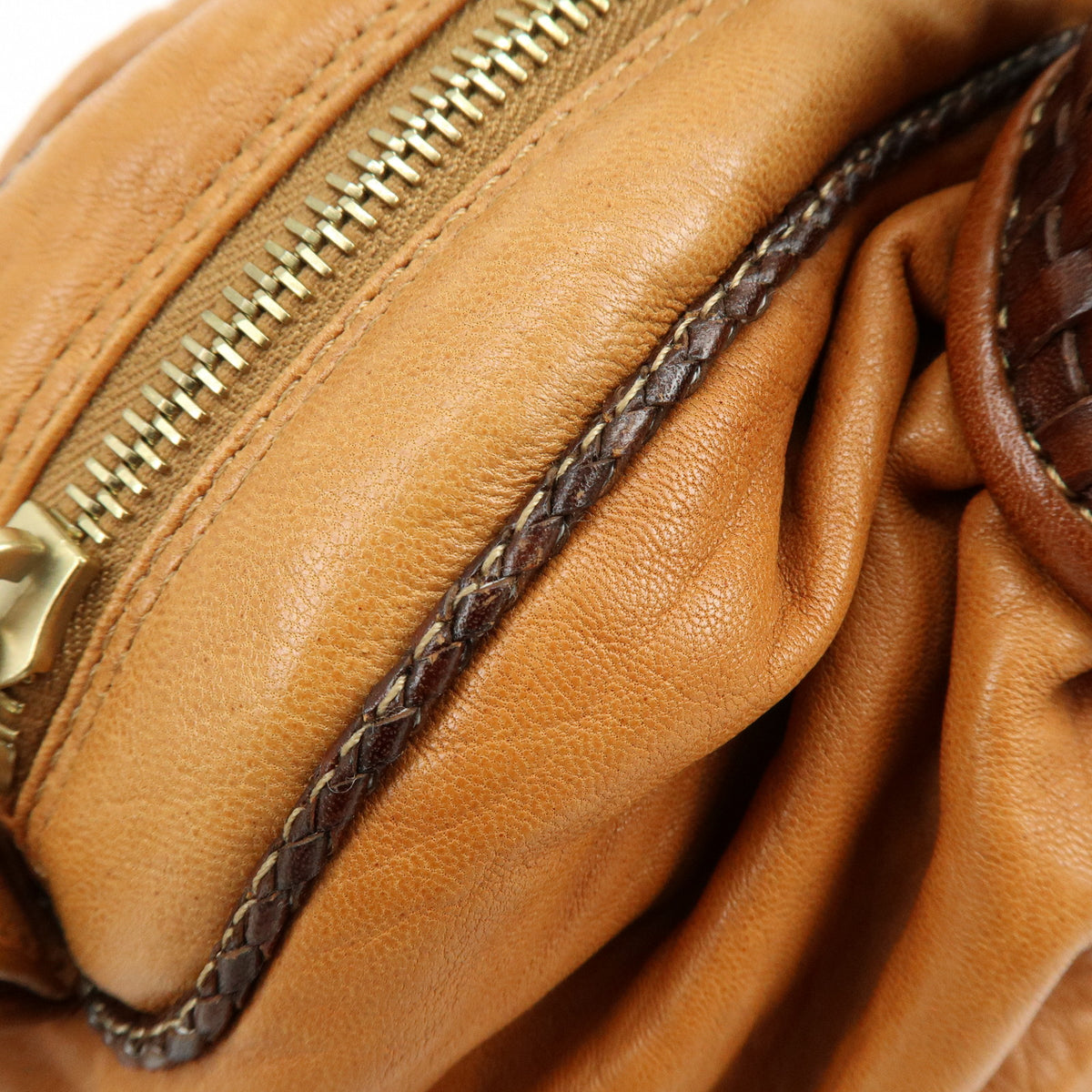 FENDI Zucca Mini Spy Bag Nappa Leather Hand Bag Camel Brown 8BL078