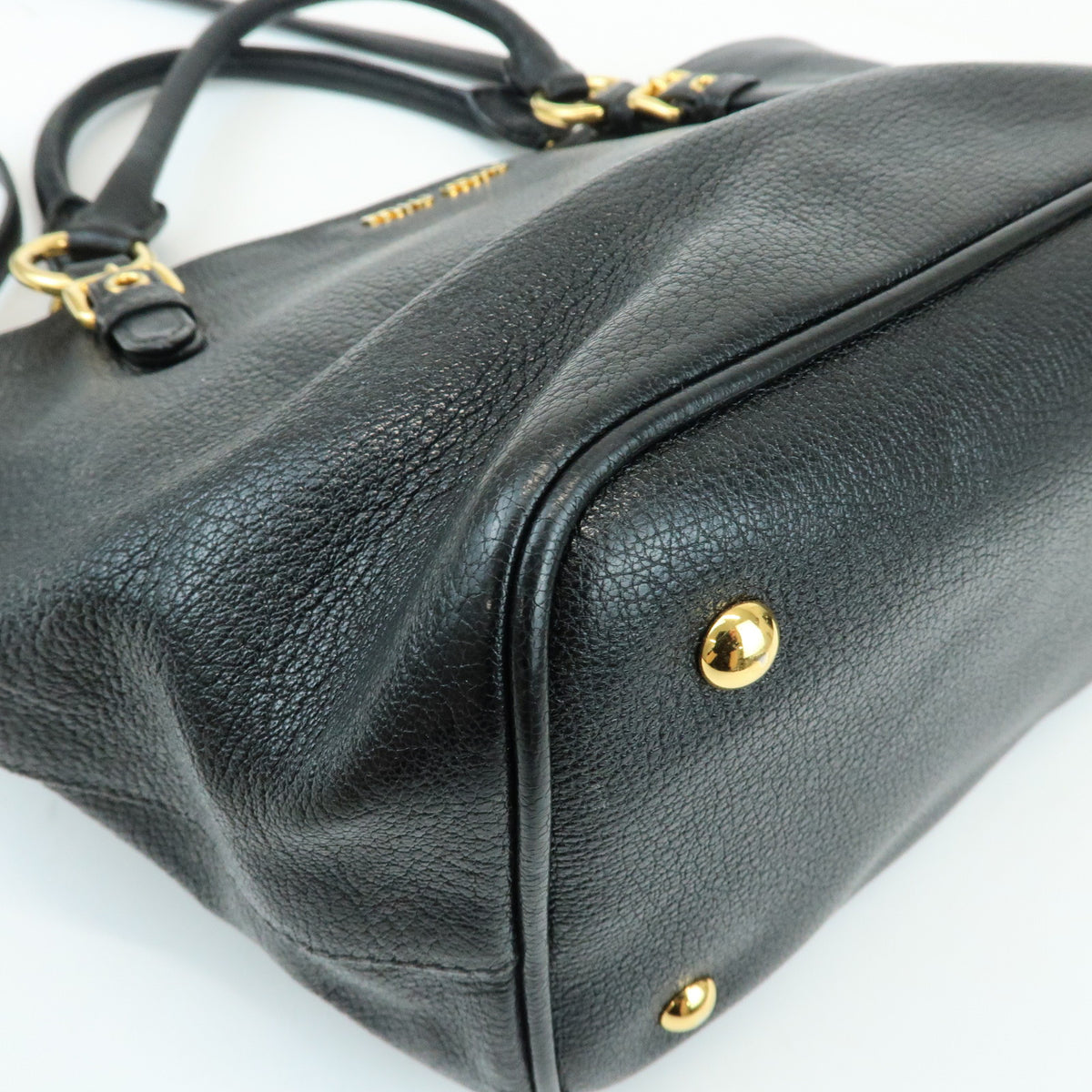 MIU MIU Madras Leather 2Way Shoulder Bag Hand Bag Black RN0886