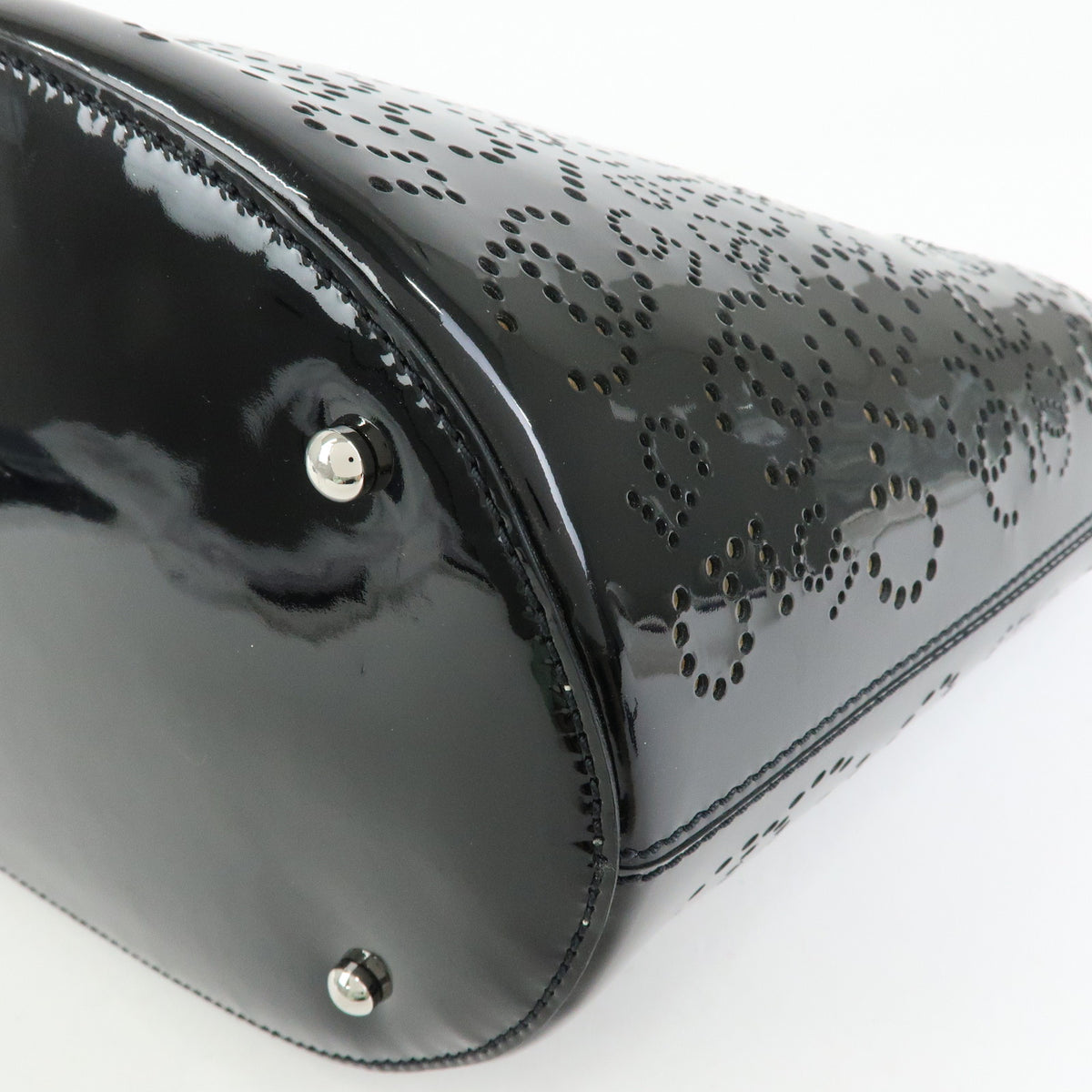 CHANEL COCO Mark Patent Leather Perforated Punching Hand Tote Bag Black