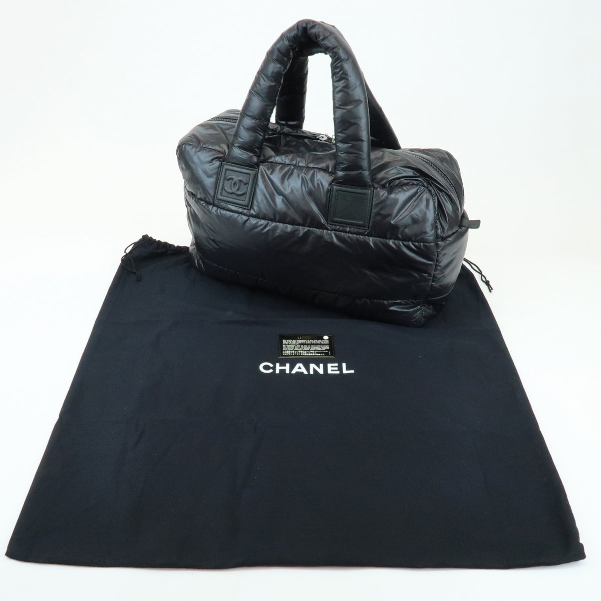 CHANEL COCO Cocoon Nylon Leather Boston Bag Hand Bag Black A47092